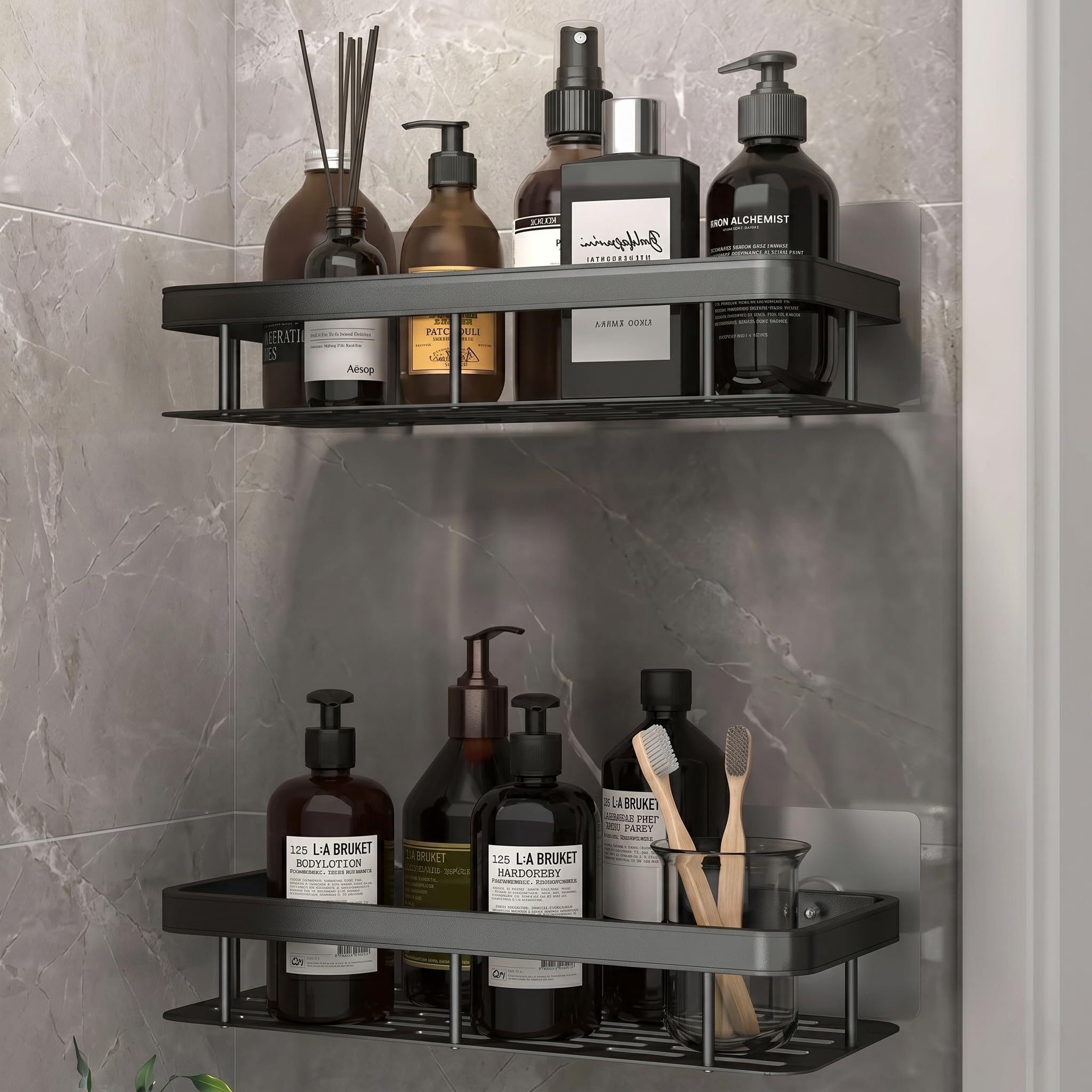 Shynora 2Pack Multipurpose Bathroom Organiser Without Drill Shelf Rack Wall Mounted For Space Saving Bathroom Organizer Shelf, 