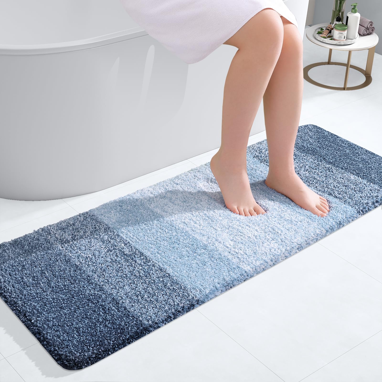 Olanly Luxury Bathroom Rug Mat 47X17, Extra Soft And Absorbent Microfiber Bath Rug, Non-Slip Plush Shaggy Bath Carpet Runner, Ma
