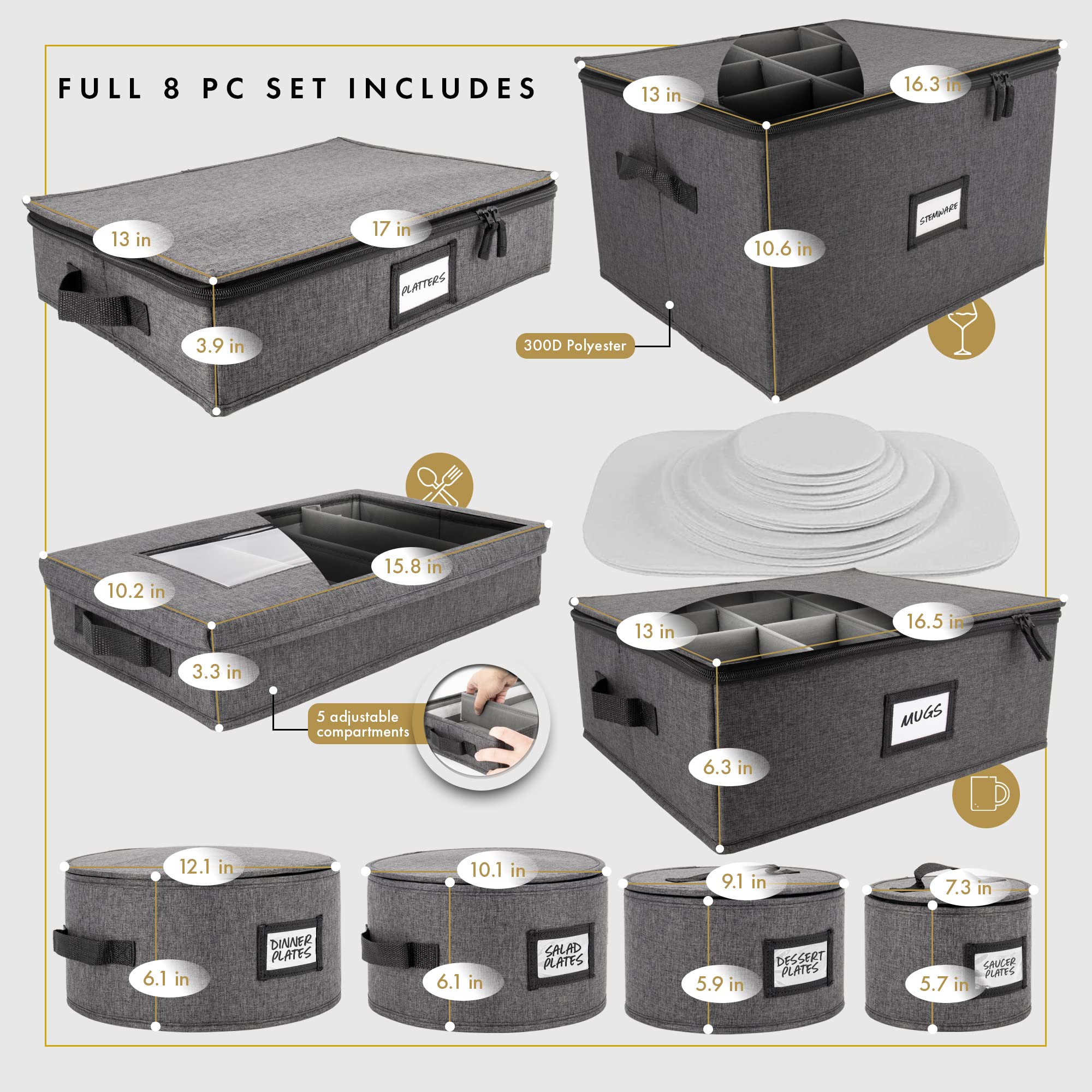 Homelux Theory 2Pc Dessert Storage With Lid, Hard Shell China Storage Containers, Heavy Duty Dinnerware Storage Box With 24 Felt