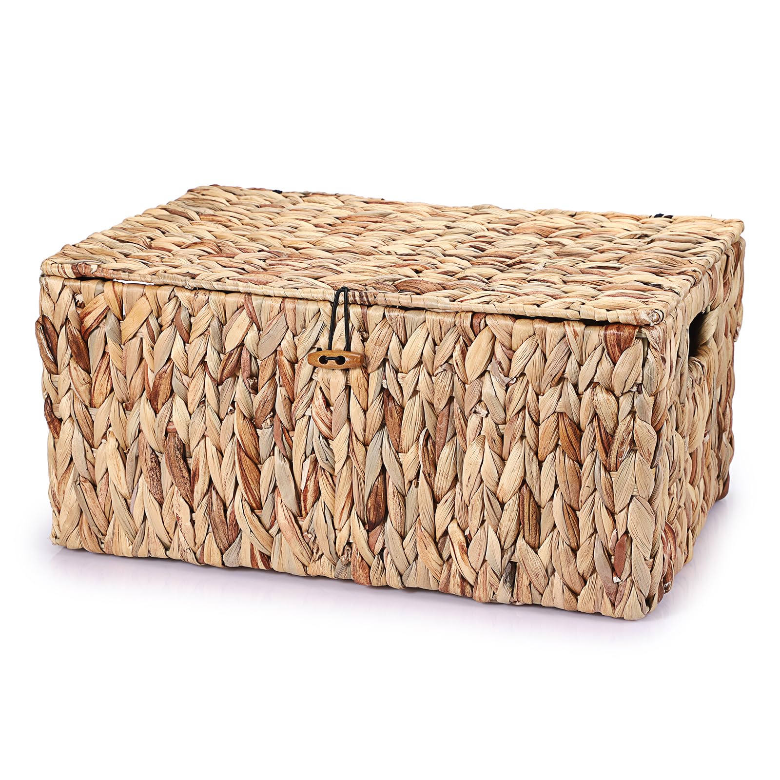 Hipiwe Wicker Storage Bins With Lid, X-Large Handwoven Water Hyacinth Wicker Baskets Rectangular Decorative Shelf Baskets Bin Bu