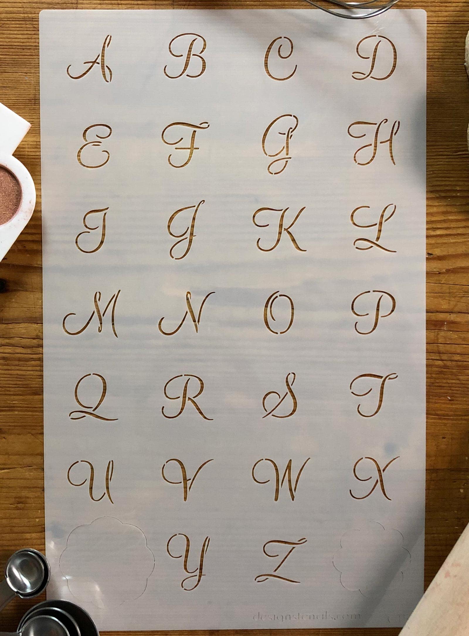 Designer Stencils Emily'S Mini Monogram Set Cookie Stencil, Beige/Semi-Transparent, 1 Inch Letters