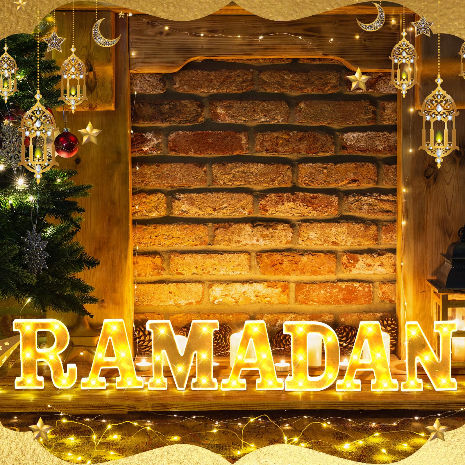 7 Pieces Large Ramadan LED Letter Lights Sign Ramadan Eid LED Marquee Lights Table Decoration for Eid Home Party Gift Tabletop D