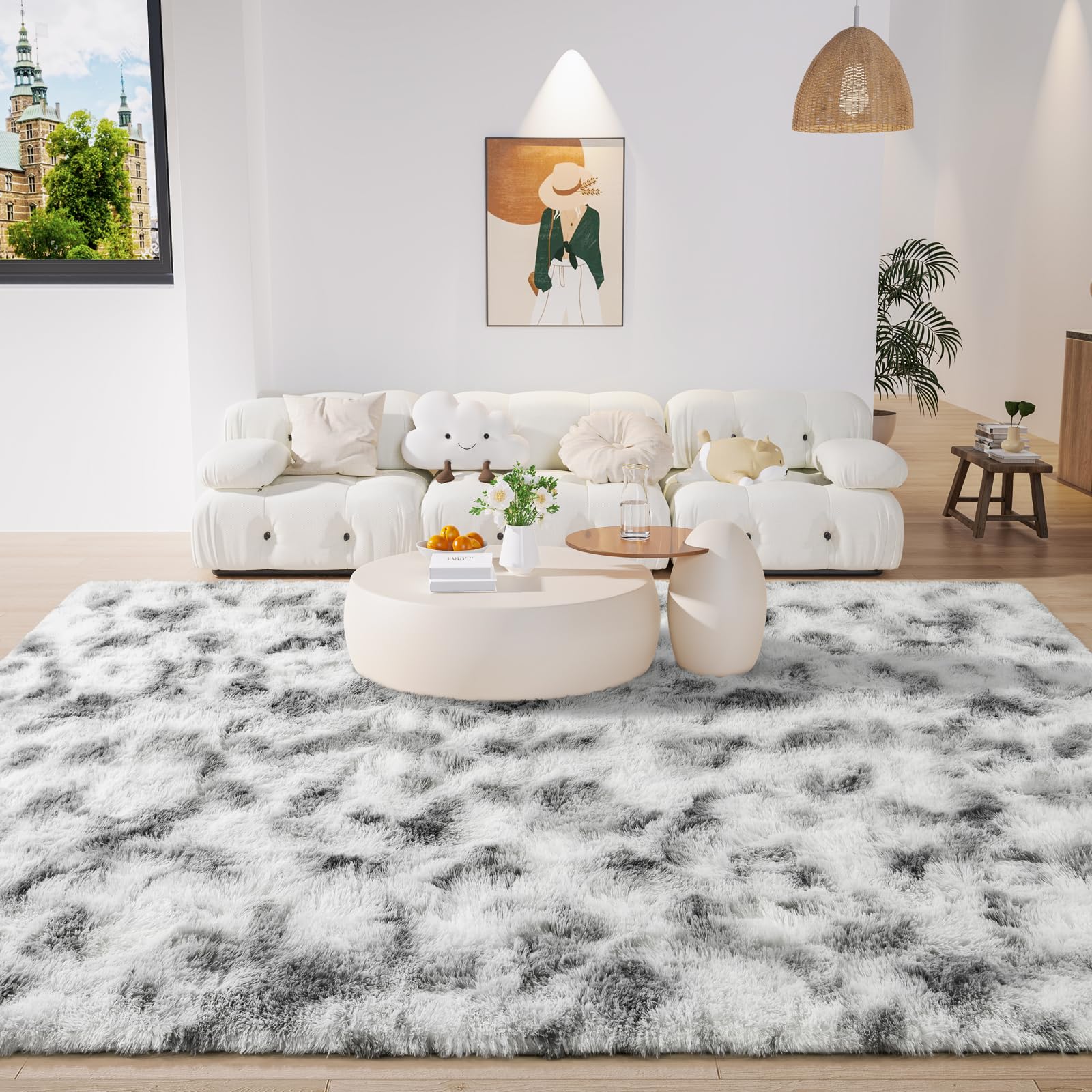 LOCHAS Ultra Soft Indoor Modern Area Rugs 9x12, Fluffy Living Room Carpets for Children Bedroom Home Decor Nursery Rug, Tie-Dyed