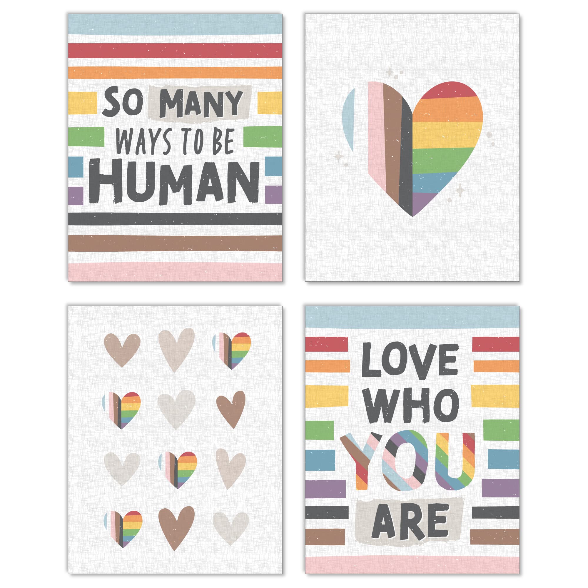Big Dot Of Happiness So Many Ways To Be Human - Unframed Pride Linen Paper Wall Art - Set Of 4 - Artisms - 8 X 10 Inches
