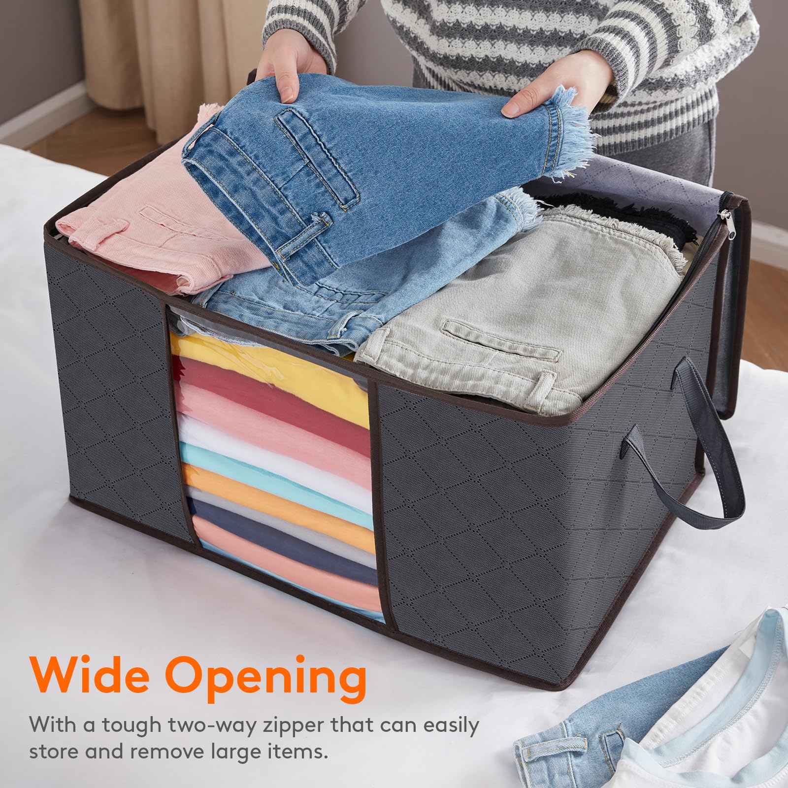 Lifewit 6 Packs clothes Storage Bag, Storage Bins for clothes, Blankets, comforters, Foldable clothing Storage with Reinforced H