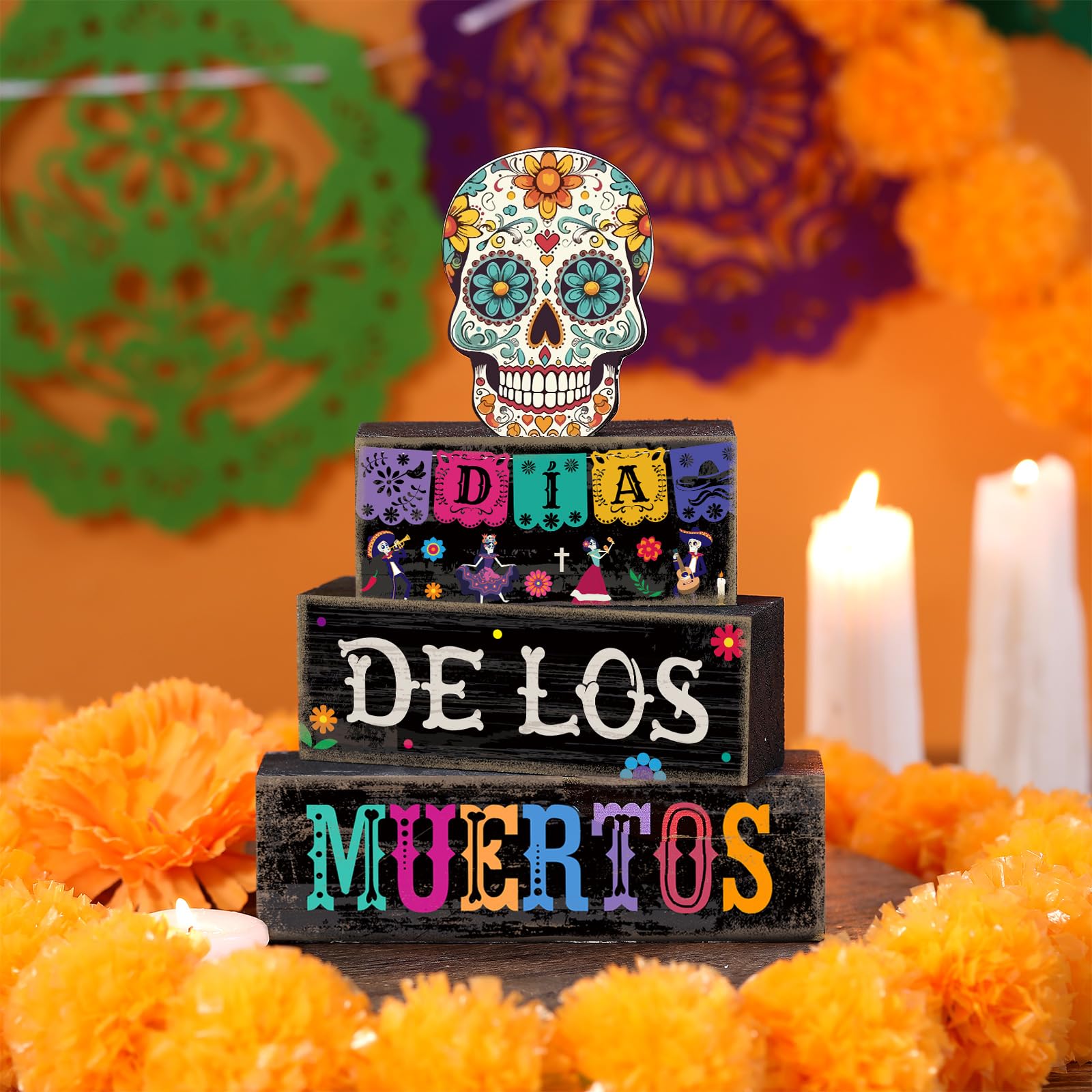 Lineshading 4 Pcs Day of The Dead Table Decorations Day of The Dead Centerpiece for Table Dia De Los Muertos Tiered Tray Decor W