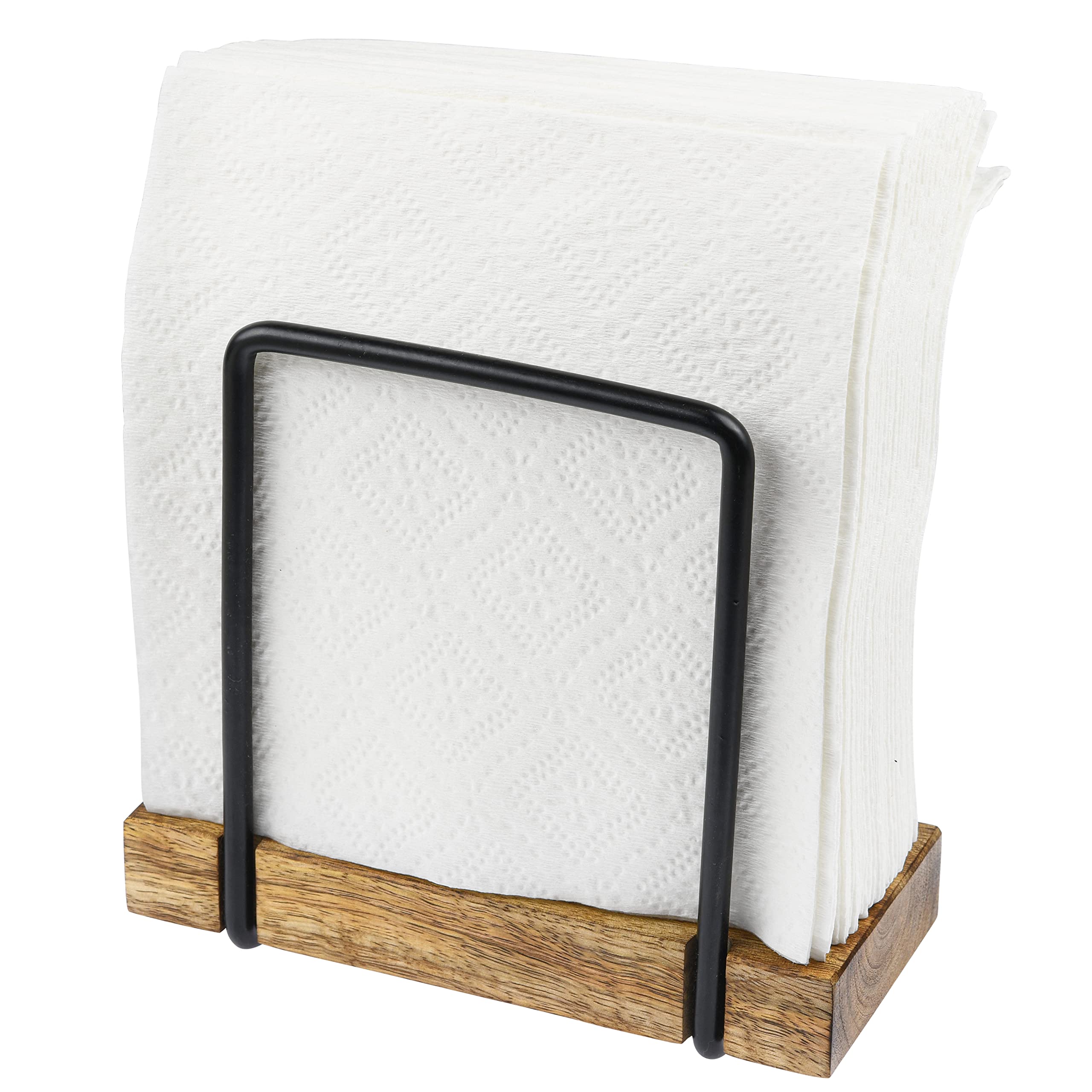 Tribello Modern Farmhouse Napkin Holder, Standing Vintage Napkin Holder For Tables, Steel And Wooden Base Kitchen & Dining Room