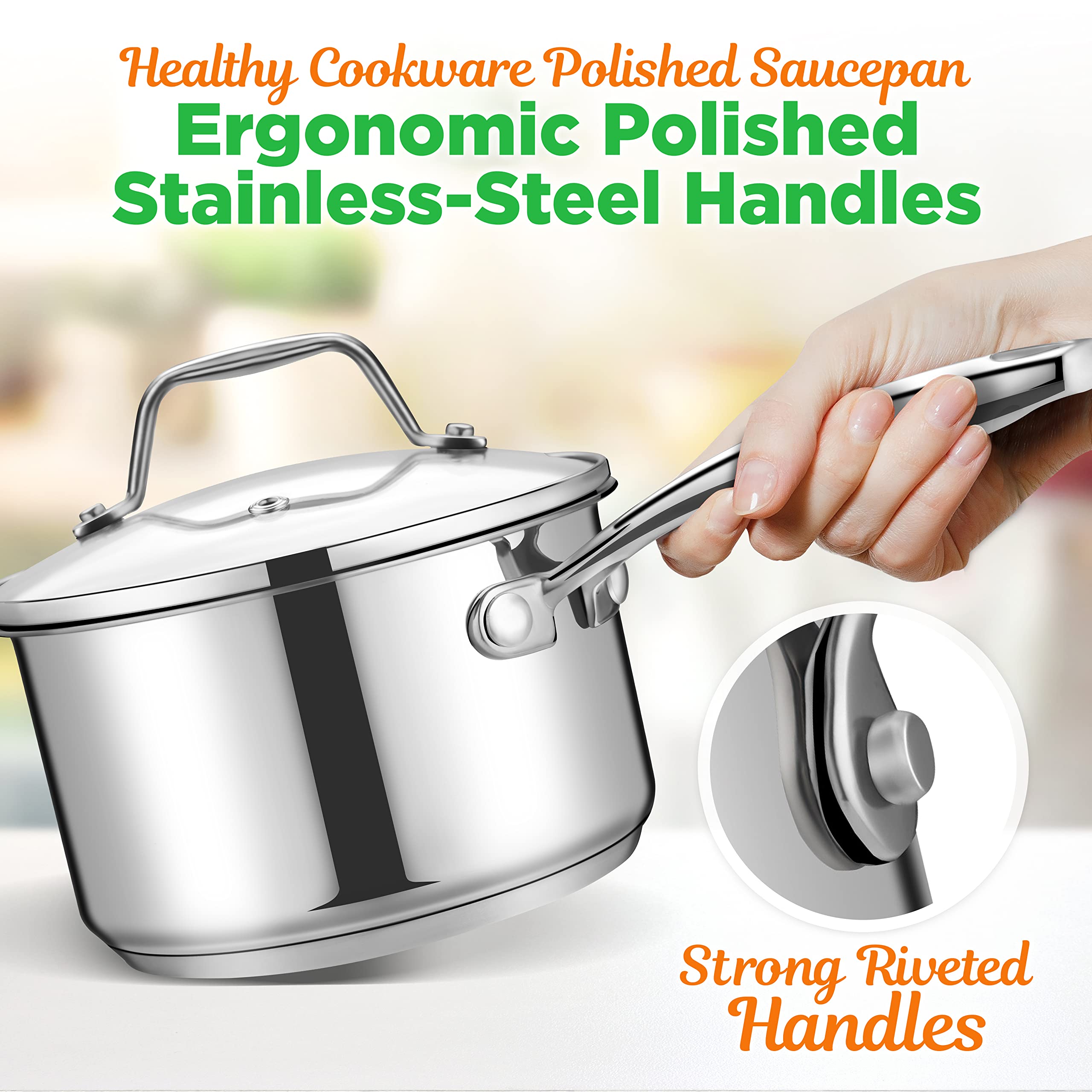 Nutrichef 2 Quart Stainless Steel Pot With Lid - Heavy Duty Saucepan With Ergonomic Handles, For All Cooktops