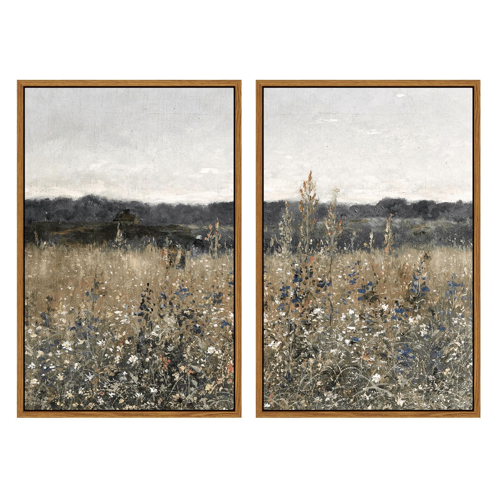 Insimsea 2 Pcs Framed Wall Art Vintage Landscape Decor, Meadow Scenery Paintings Above Bed Wall Decor, Canvas Prints, Living Roo