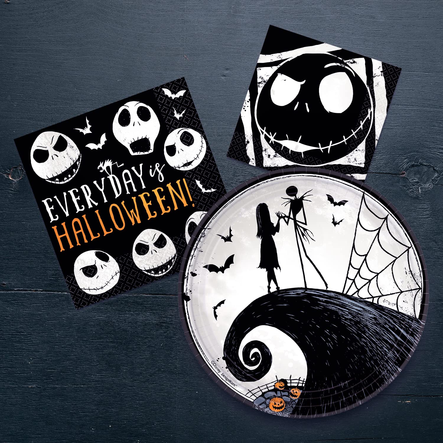 Amscan Nightmare Before Christmas Dinnerware Bundle Set - Dinner Plates 9'', Luncheon & Beverage Napkins - Halloween Birthday Pa