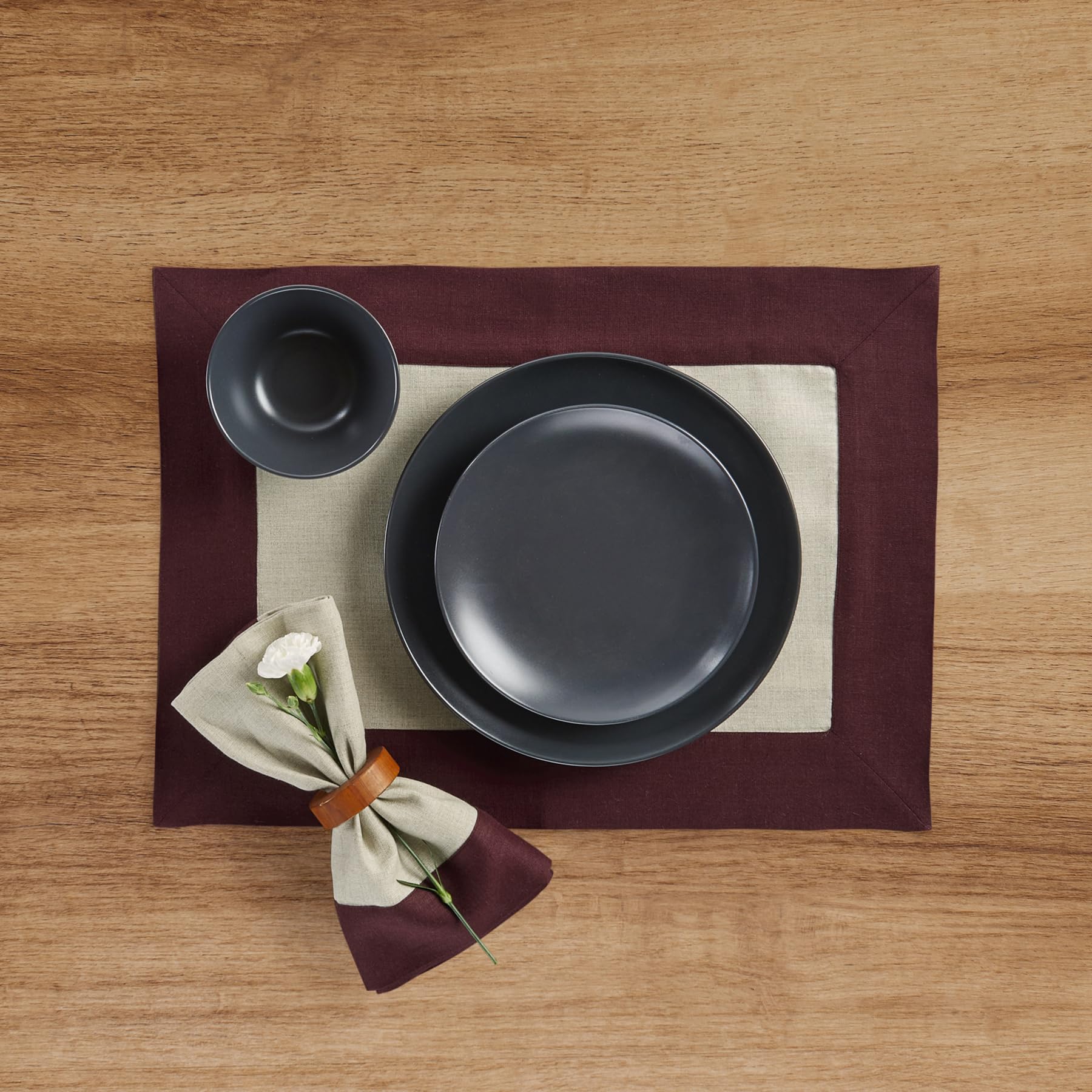 Solino Home Linen Dinner Napkins 20 X 20 Inch - 100% Pure Linen Burgundy And Natural Cloth Napkins Set Of 4 - Contempo, Handcraf