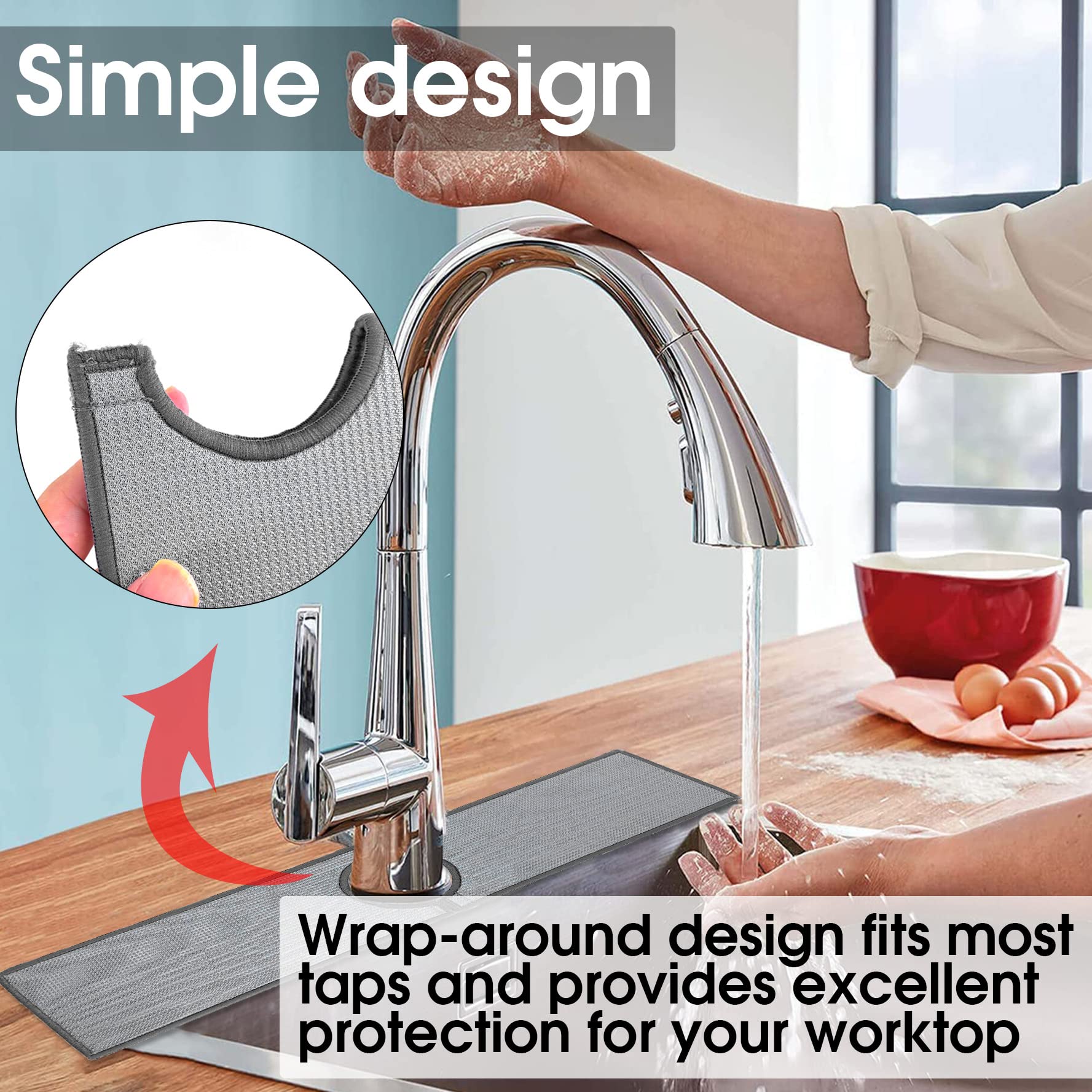 Bimkole 2 PCS Faucet Absorbent Mat  Kitchen Faucet Sink Splash Guard Wraparound Cloth Pads Sink Splash Absorbent Pad for Kitchen Bathroom Faucet Counter Sink  Black Grey  18.5 x 4 Inches