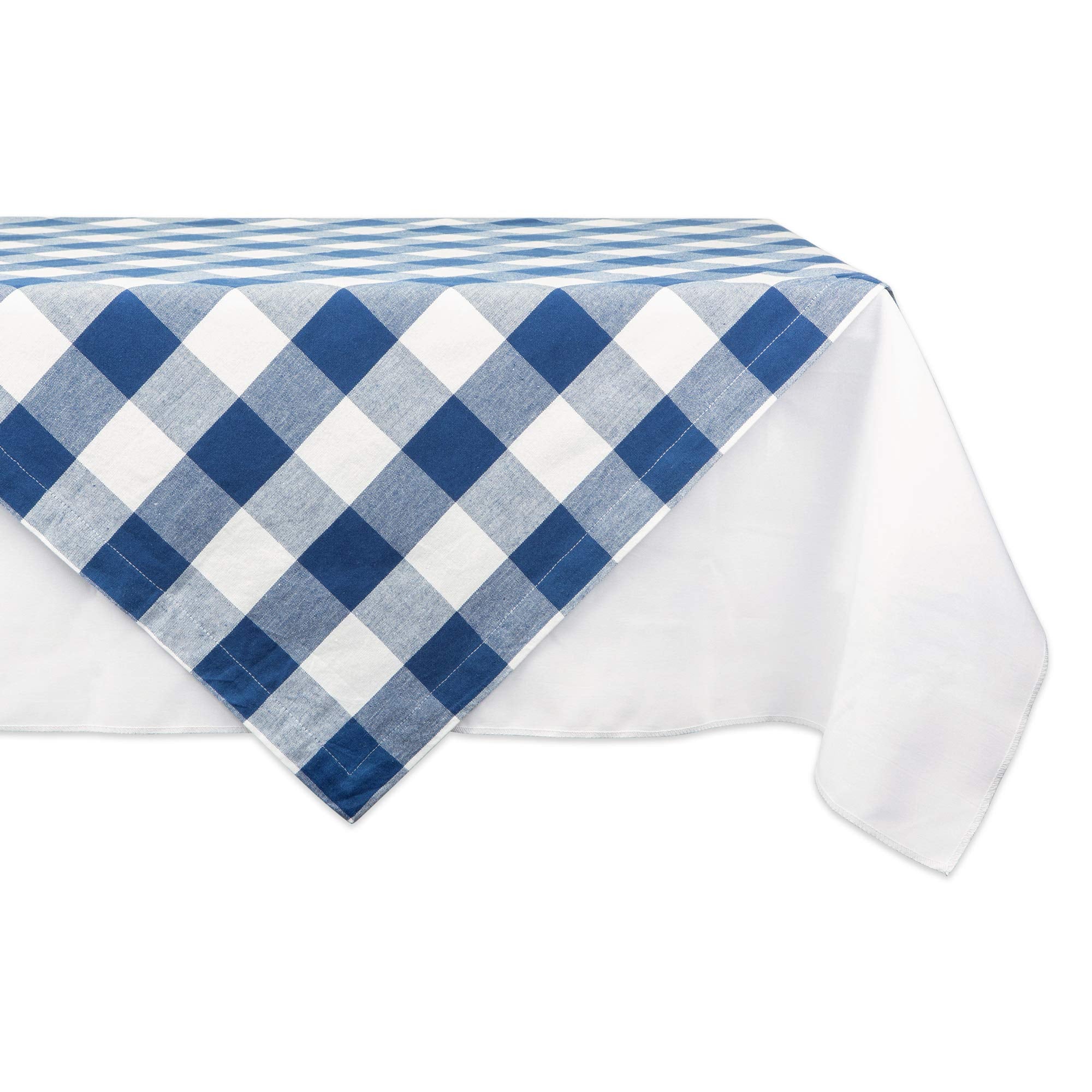 Dii Buffalo Check Collection, Classic Farmhouse Tablecloth, Table Topper, 40X40, Navy & Cream