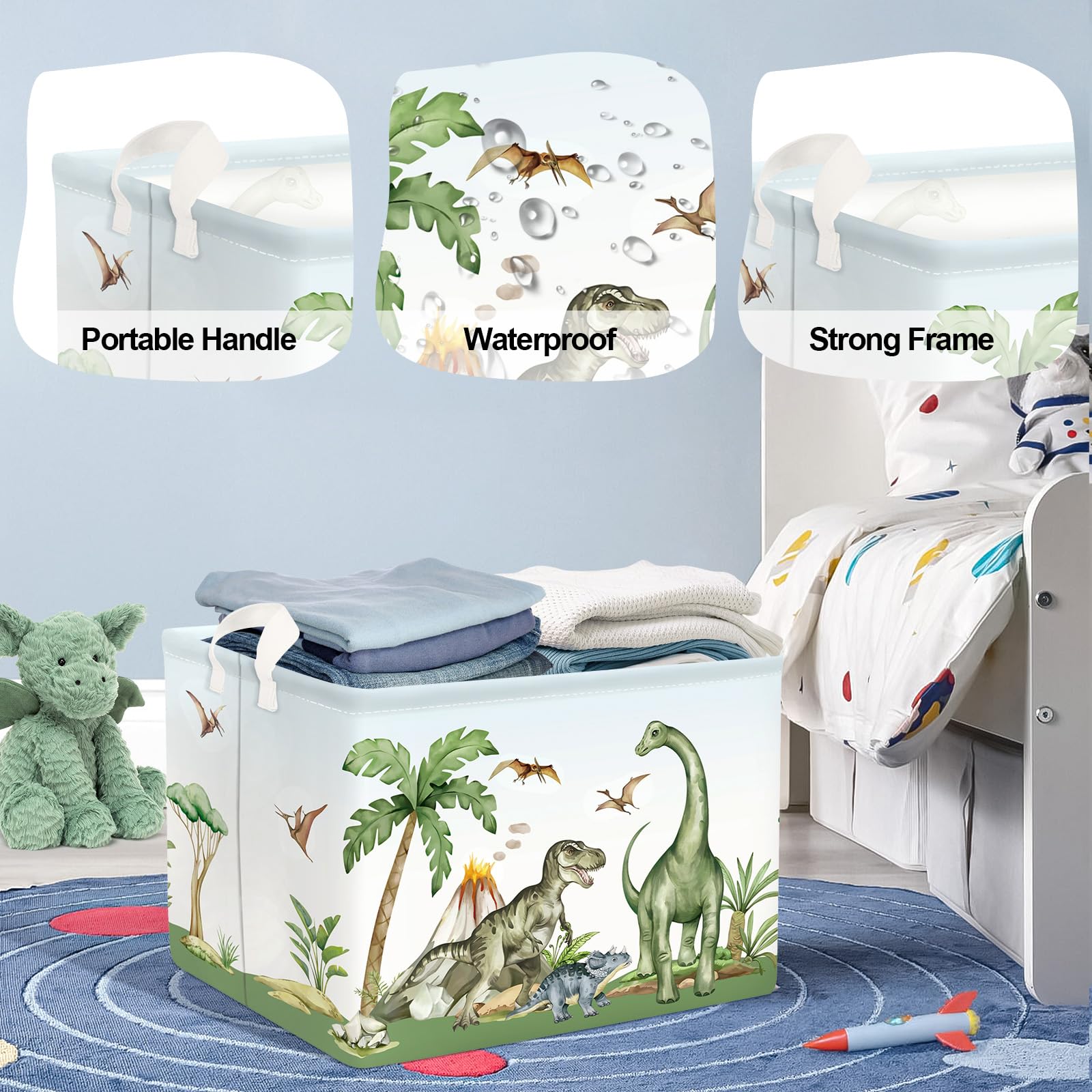 Huumonss Dinosaurs Baby Laundry Hamper Collapsible Clothes Kids Storage Basket Palm Tree Large Boys Girls Gift Toy Box Bin For N
