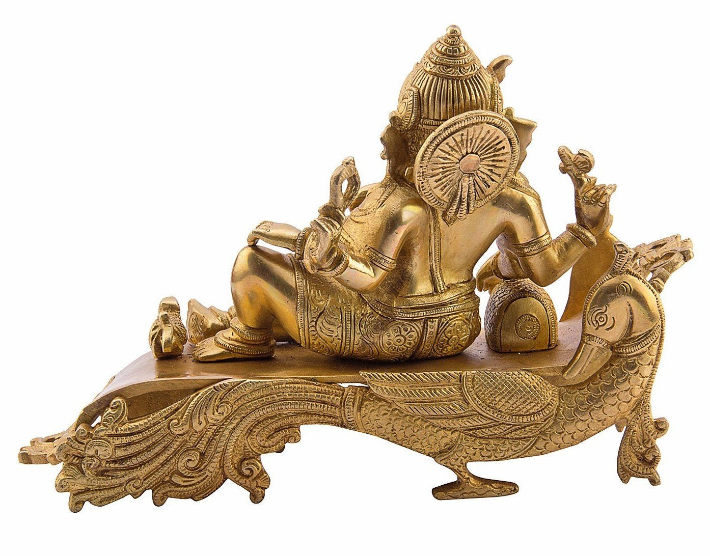 Artvarko Large Size Brass Ganesh Bhagwan Idol Resting Position Virajman On Designer Peacock Couch Ganesha Ganapati Ganpati Puja