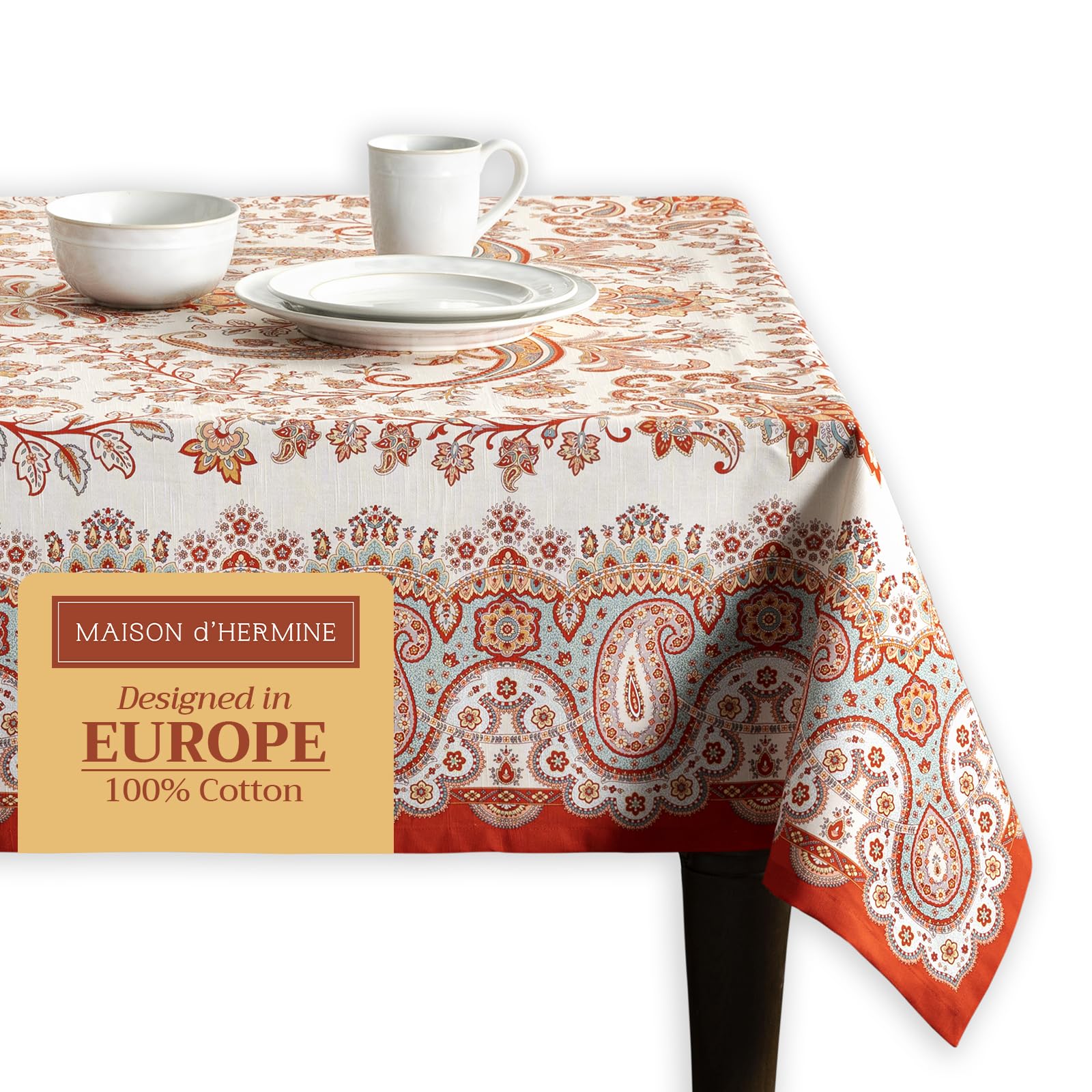 Maison D' Hermine 100% Cotton Table Cover - 60''X90'' Rectangle Decorative Tablecloth - Washable Tablecloths For Dining, Home, F