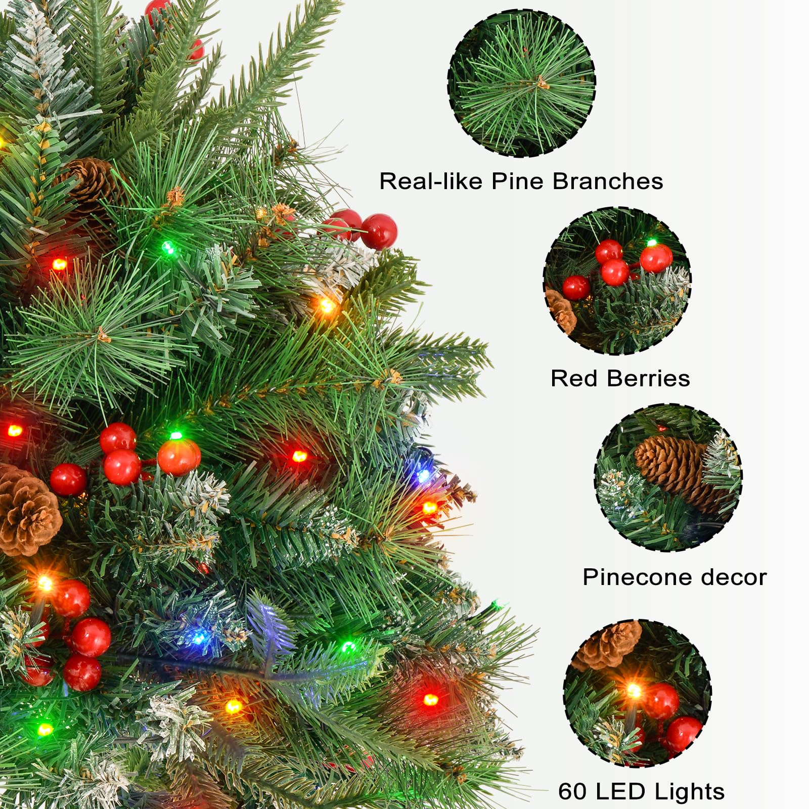 2 Pack Christmas Tree Urn Filler, Battery Operated with Timer, Pre-lit Warm White & Multi-Color Changing LED Lights, 21in Artifi