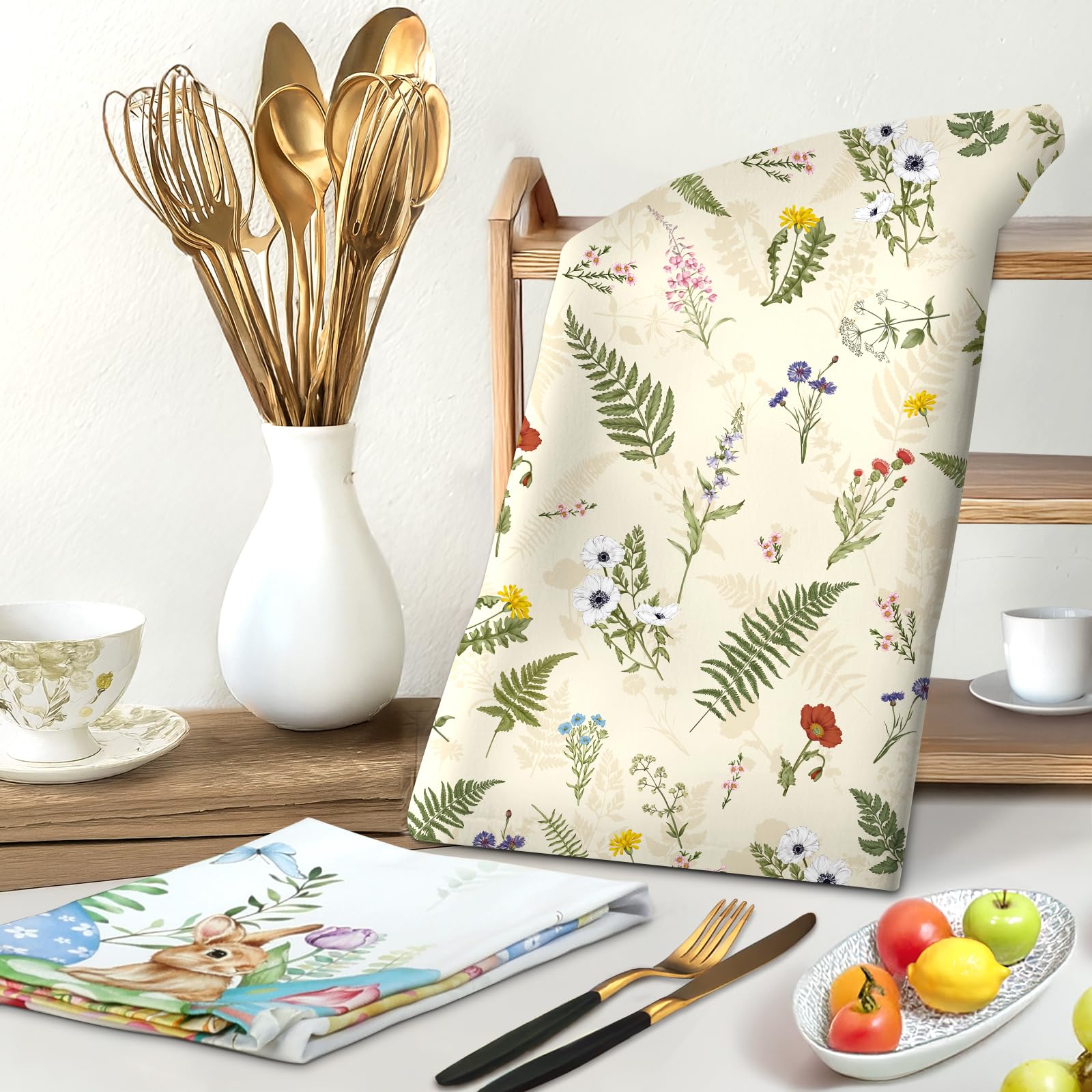 Arquiel Boho Grass Tea Towels, Cotton Kitchen Towel 18.9    27.5 Inch, Quick Drying Dish Cloth For Party Anniversary Holiday Dec