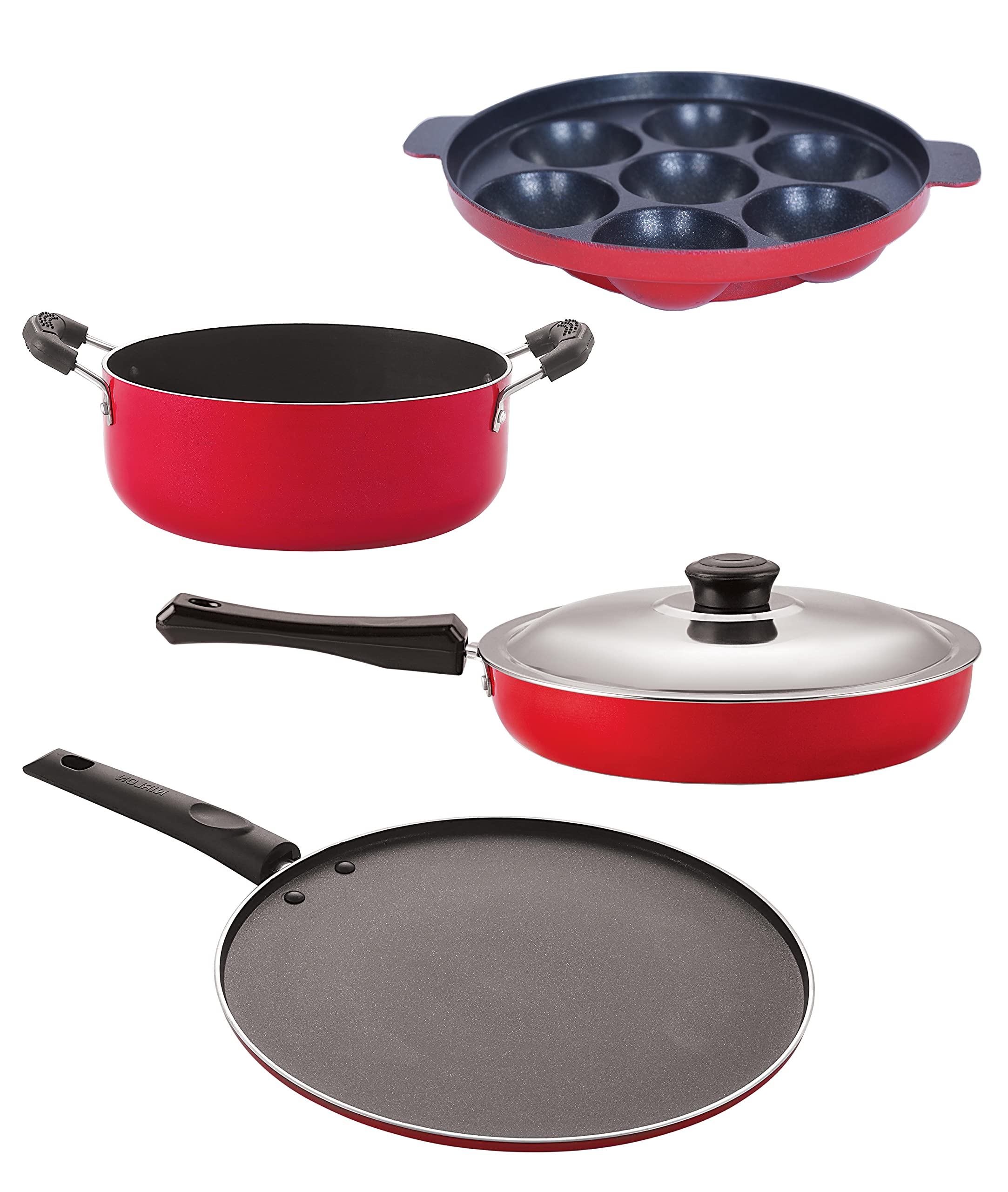 Nirlon 3 Layer Coated Non Stick Aluminium Pots And Pans Cooking Item Gift Set, 4 Piecesfp11_St11_Ap7_Cs24