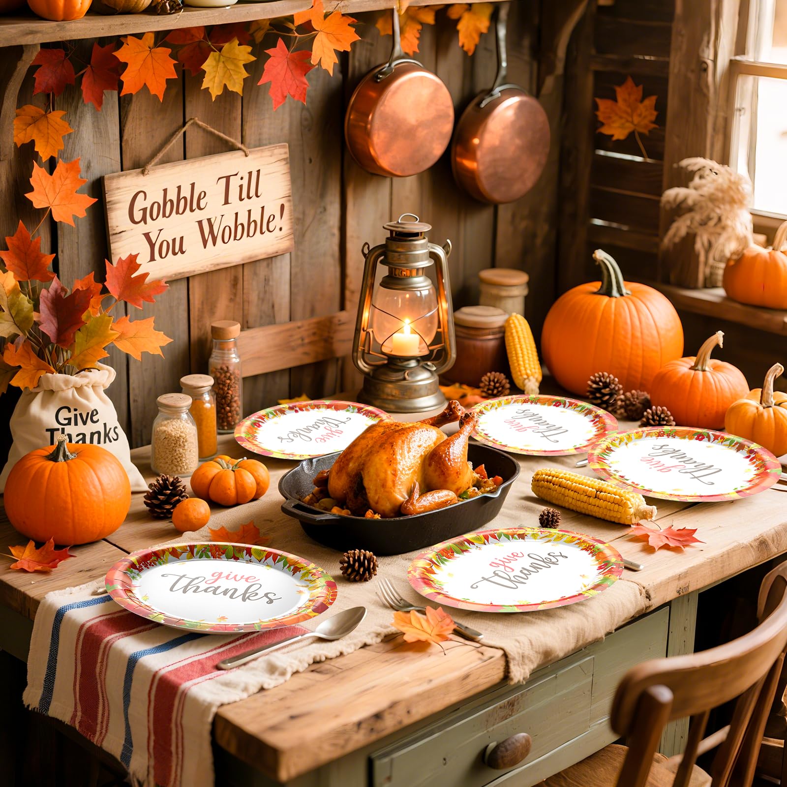 AinDen Thanksgiving Paper Plates 50 Pack, 10.2 x 12.6 Inch Heavy Duty Disposable Plates for Thanksgiving Dinner, Fall Harvest Pa