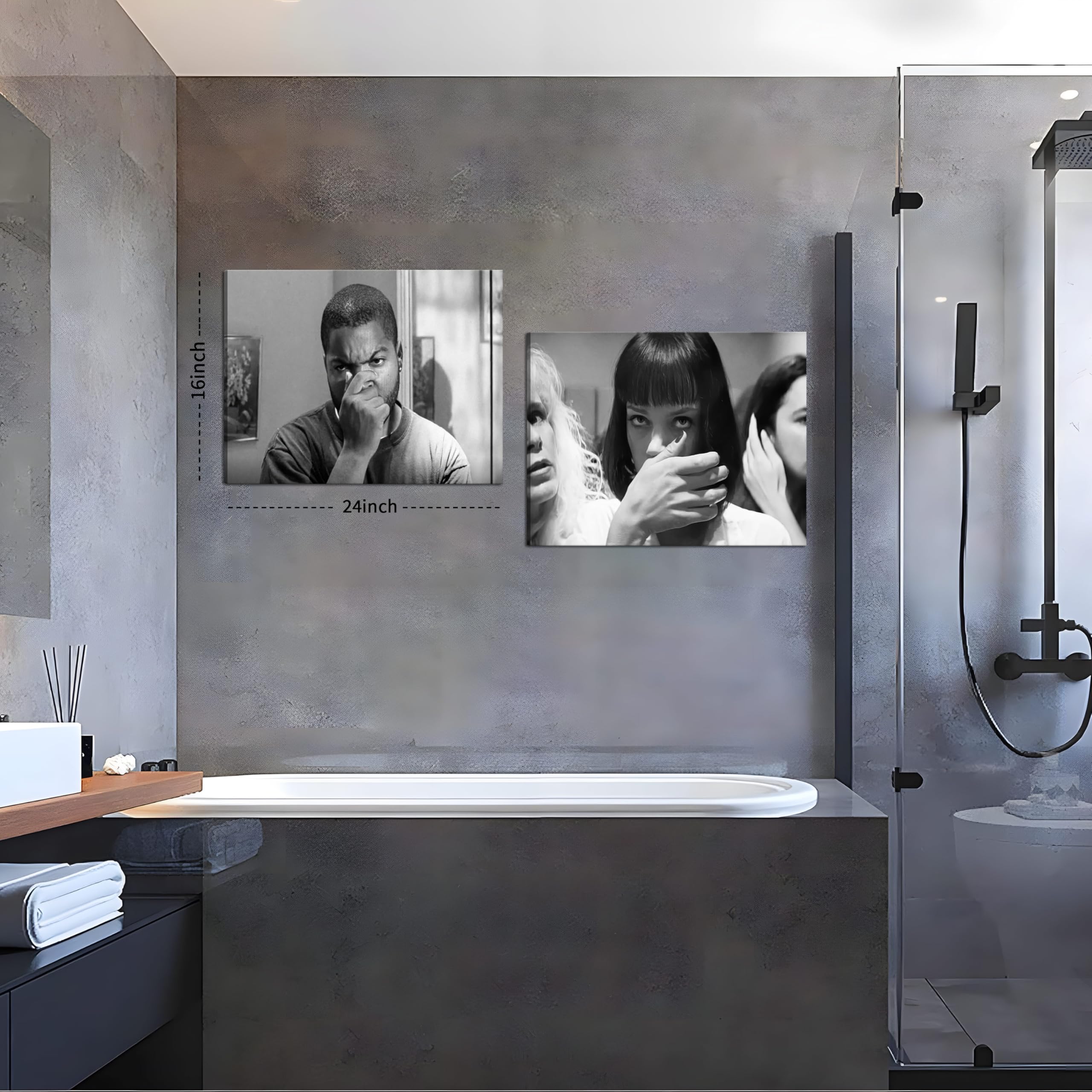Funny Bathroom Decor Wall Art For Room Aesthetics Set Of 2 - Black And White Wall Art Comedy Movies Posters Scenes Canvas Prints