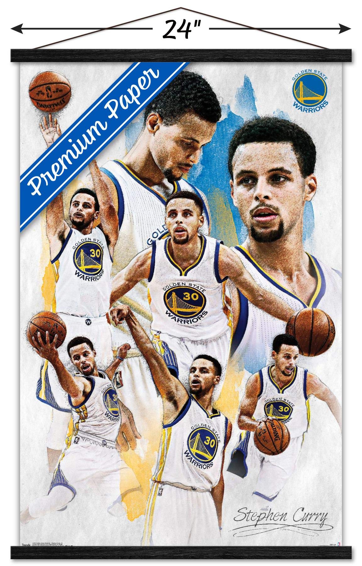 Trends International Nba Golden State Warriors - Stephen Curry 16 Wall Poster, 22.375'' X 34'', Premium Print And Black Hanger B