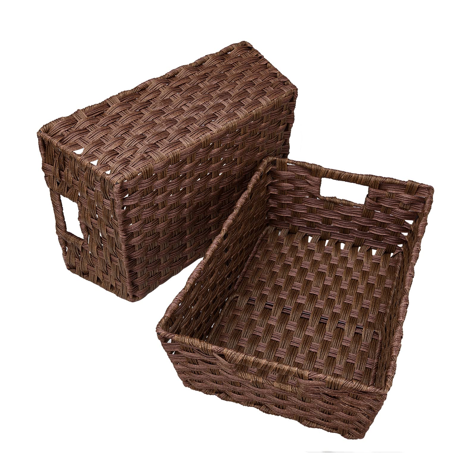 Onlytak Large Wicker Storage Basket, Metal Frame, Set Of 2, Washable Waterproof, 15'' X 10.3'' X 5.2'', Brown Color, Woven Baske