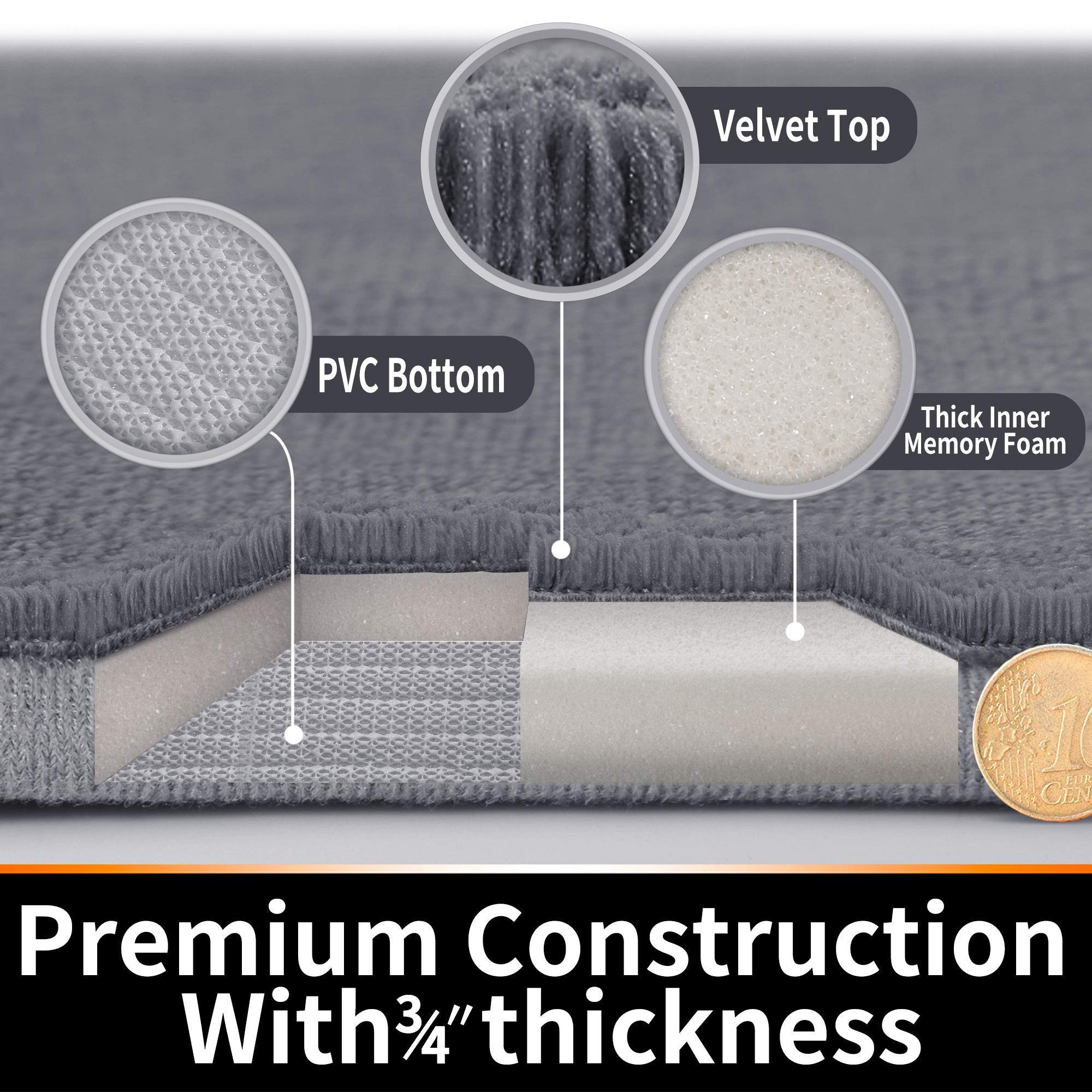 Yimobra Memory Foam Bath Mat Large Size  55.1 x 24 Inches Soft and Comfortable  Super Water Absorption  Non-Slip  Thick  Machine Wash  Easier to Dry for Bathroom Floor Rug  Grey