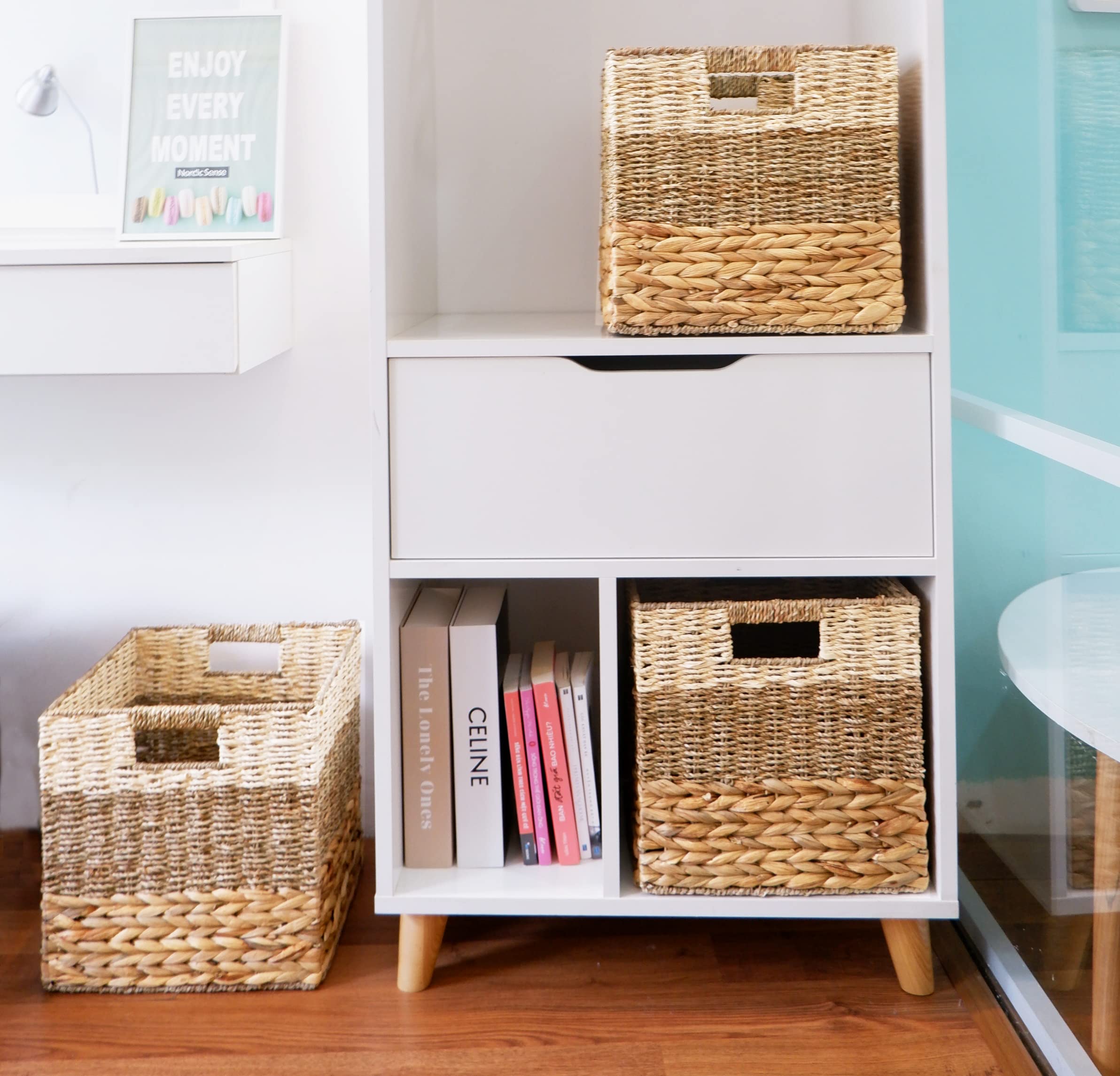 Chi An Home Wicker Storage Cubes 12X12, Set Of 4 Heavy Duty Hyacinth Baskets For Shelf, Storage Cube Bins, Natural Foldable Squa