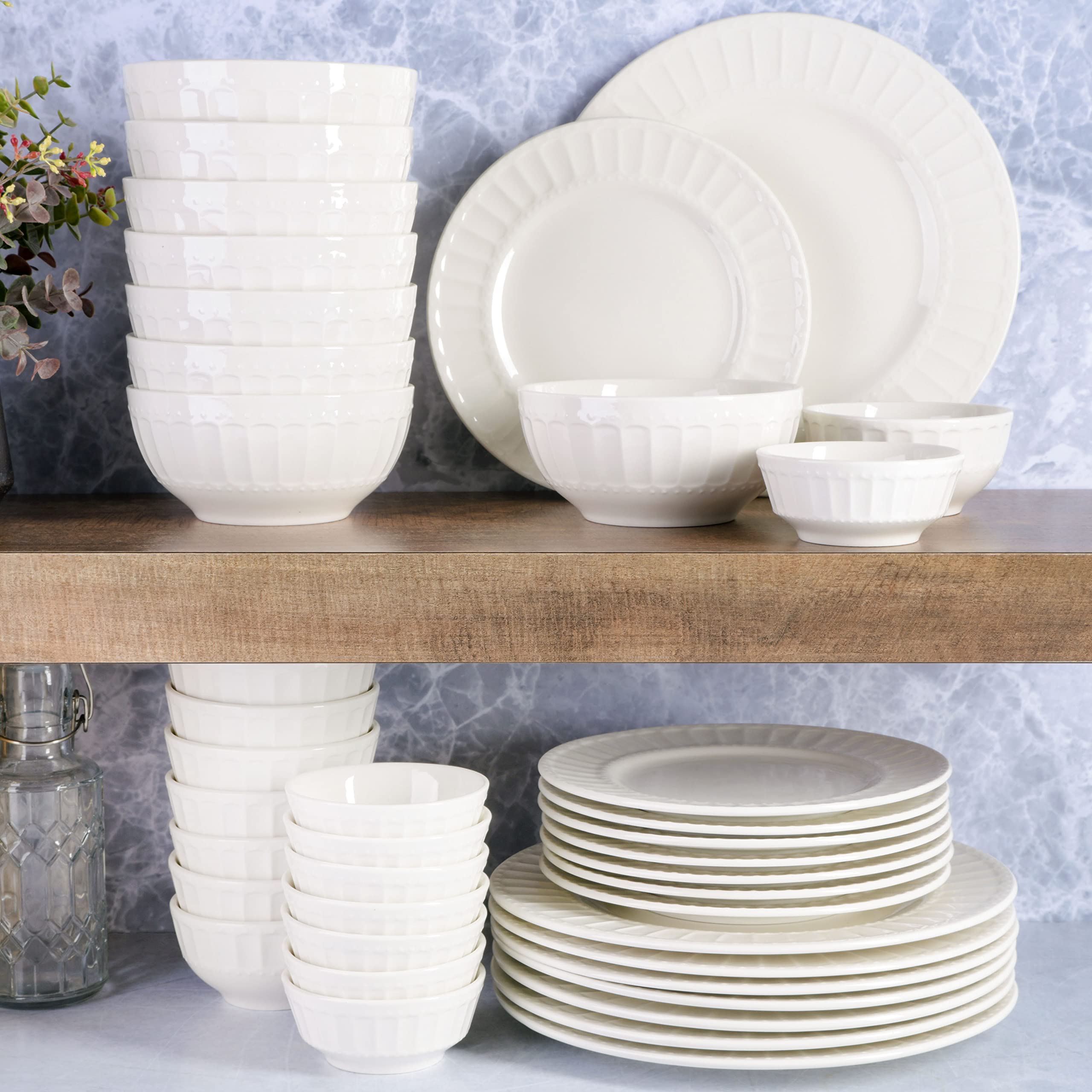 gibson Home Zen Buffet Porcelain Dinnerware Set, Service for 8 (40pcs), White (Embossed)