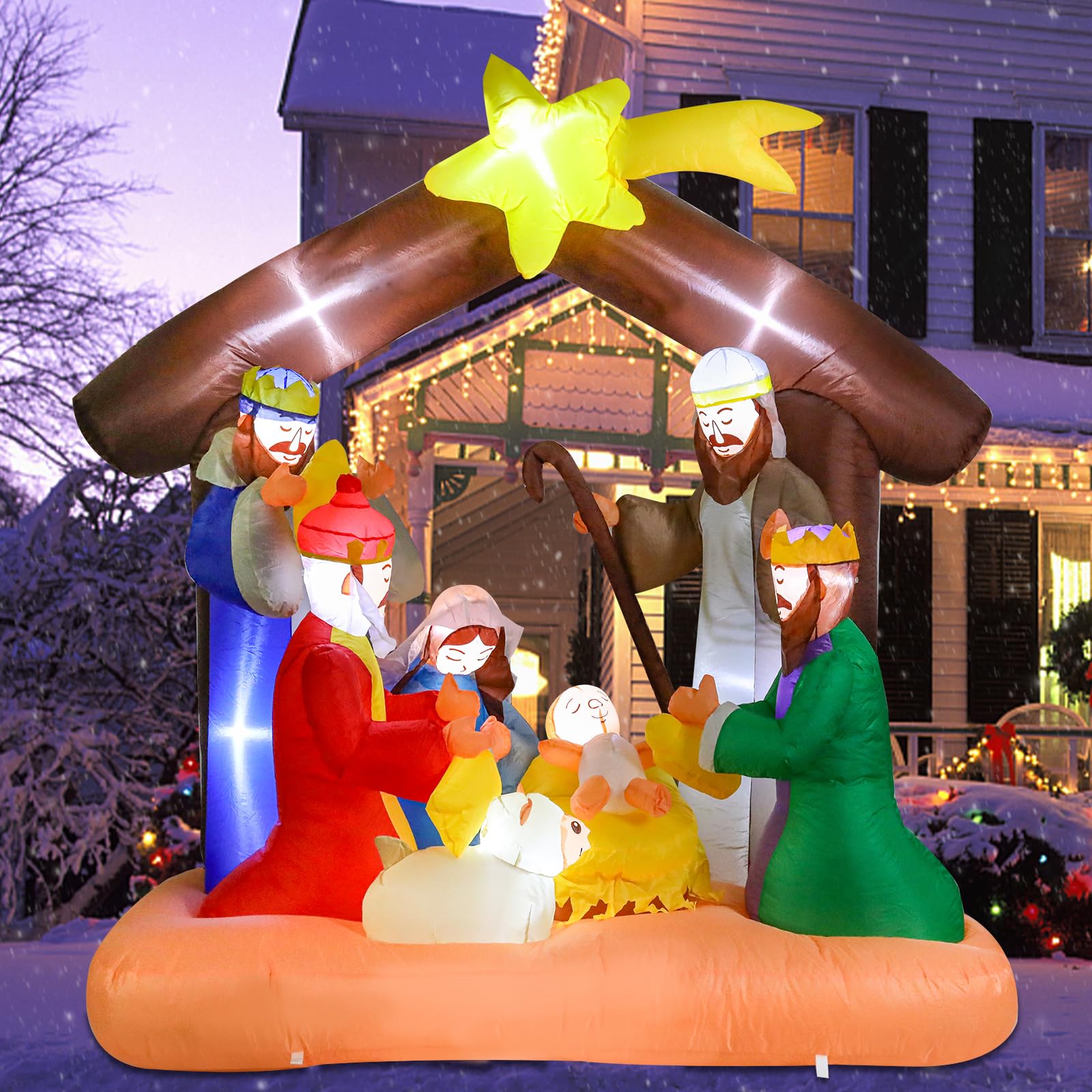 MUMTOP 6.3 FT Christmas Inflatables Nativity Scene, Blow Up Holy Family Outdoor Decorations with LED Lights Built-in for Holiday