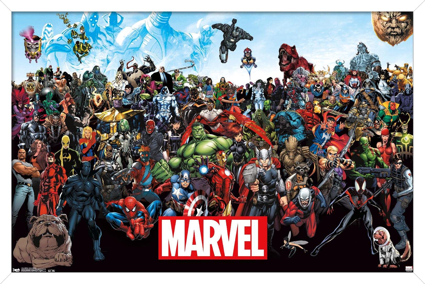 Trends International Marvel Comics - The Marvel Lineup Wall Poster, 22.37'' X 34.00'', White Framed Version