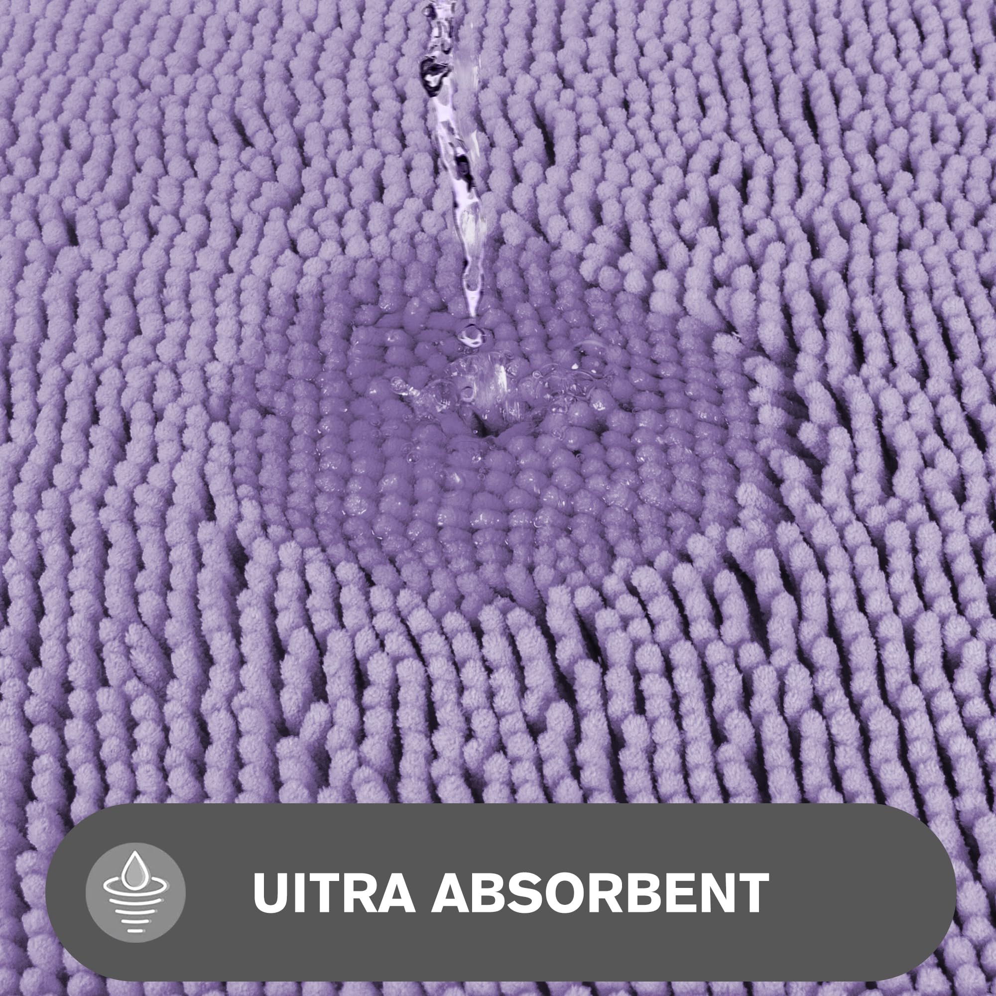 Pureswan Lavender Bathroom Rugs - Absorbent And Washable Bath Mat, Non-Slip, Thick Soft Chenille Bath Rugs For Bathroom Floor, S