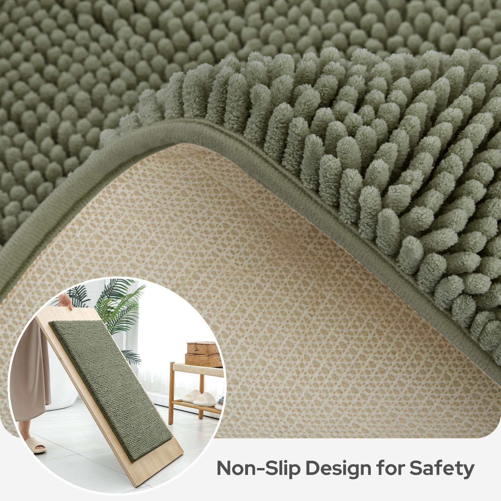 Bysure Sage Green Bathroom Rugs Sets 3 Piece Non Slip Extra Absorbent Plush Chenille Soft Washable Bath Mats