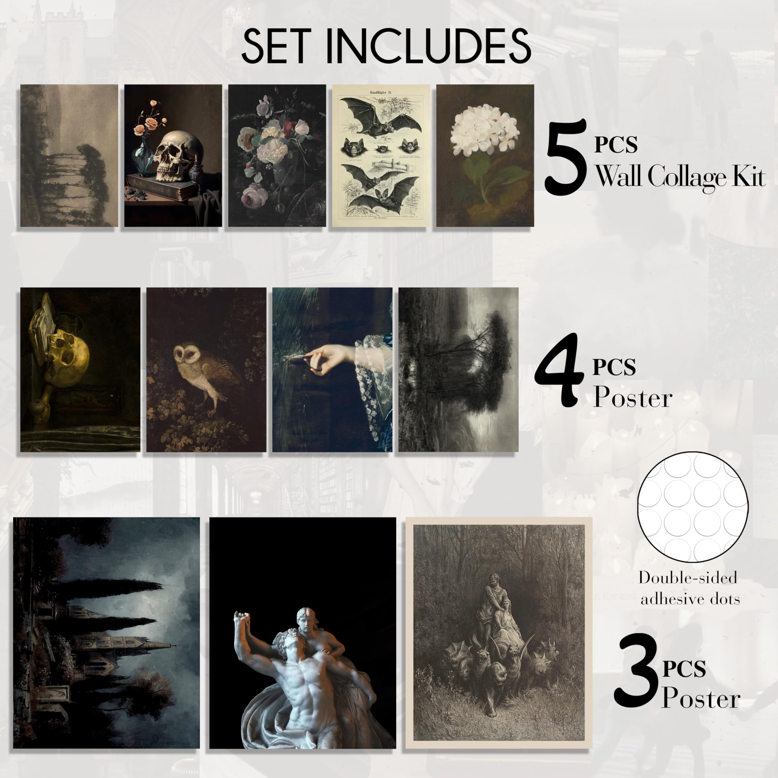 Waschbr Gothic Wall Art Decor, Dark Academia Wall Prints For Bedroom, Wall Collage Kit Pictures For Living Room, Witchy Posters