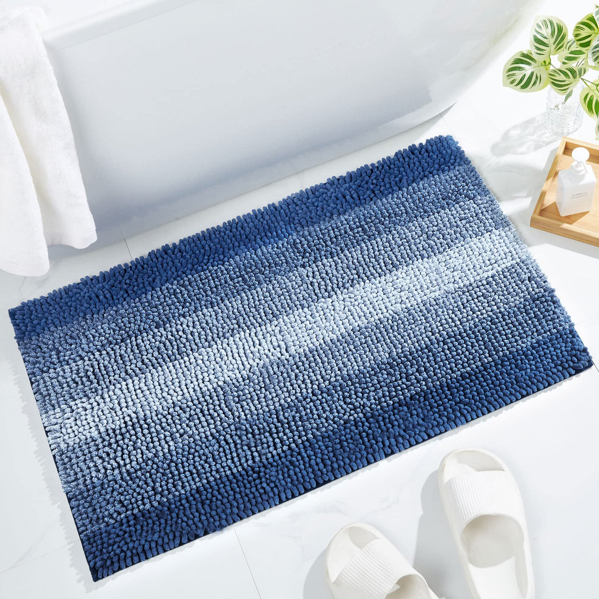Gibelle Blue Bathroom Rug Set 2 Piece, Chenille Non Slip Bath Mat Set, Absorbent Shower Rug And Bath Room Floor Mats, Quick Dry