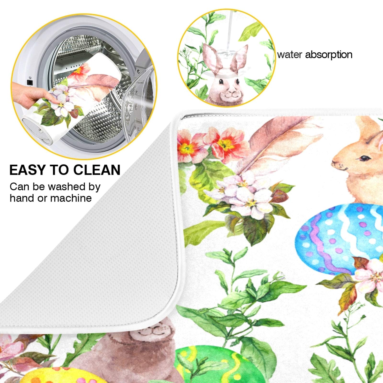 Zzwwr Easter Bunny Eggs Floral Pattern Absorbent Dish Drying Mat, 16 X 18 Inches Microfiber Kitchen Countertop Table Protector M