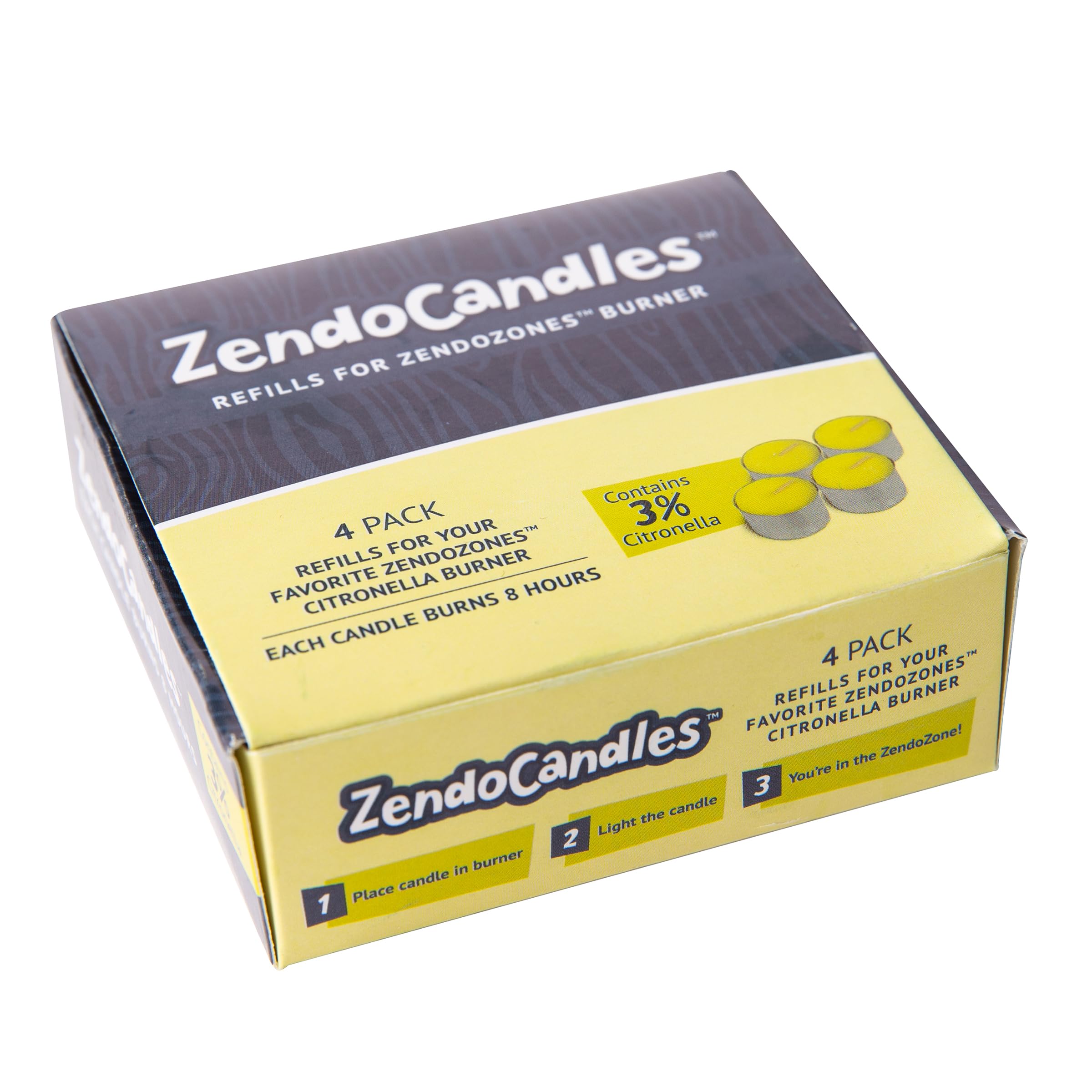 ZendoCandles 3% Citronella Refill Candles, Pack of 4, Fits ZendoZones Citronella Candle Burners, Burns for 8 Hours