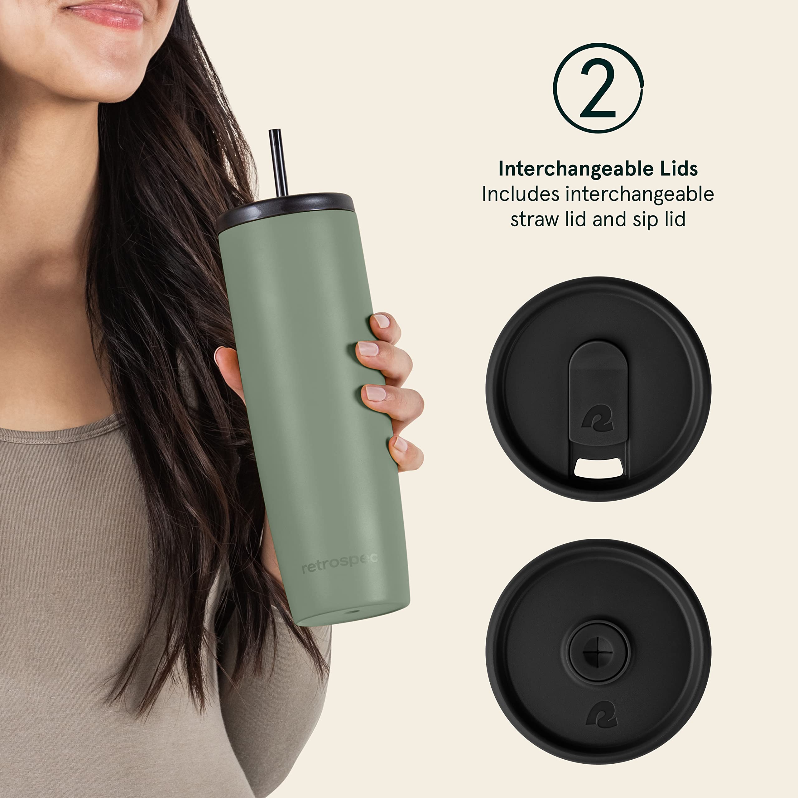 Retrospec Arroyo Stainless Steel Tumbler With Lid And Straw - Reusable Insulated Tumbler Cup - Iced Coffee Travel Mug - Double W