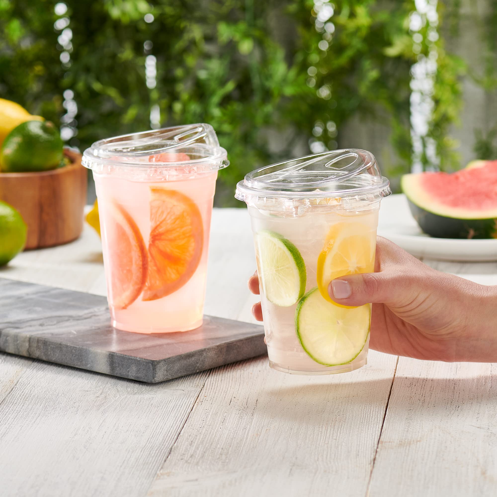 Comfy Package [16 Oz. - 50 Sets Crystal Clear Plastic Cups With Strawless Sip-Lids