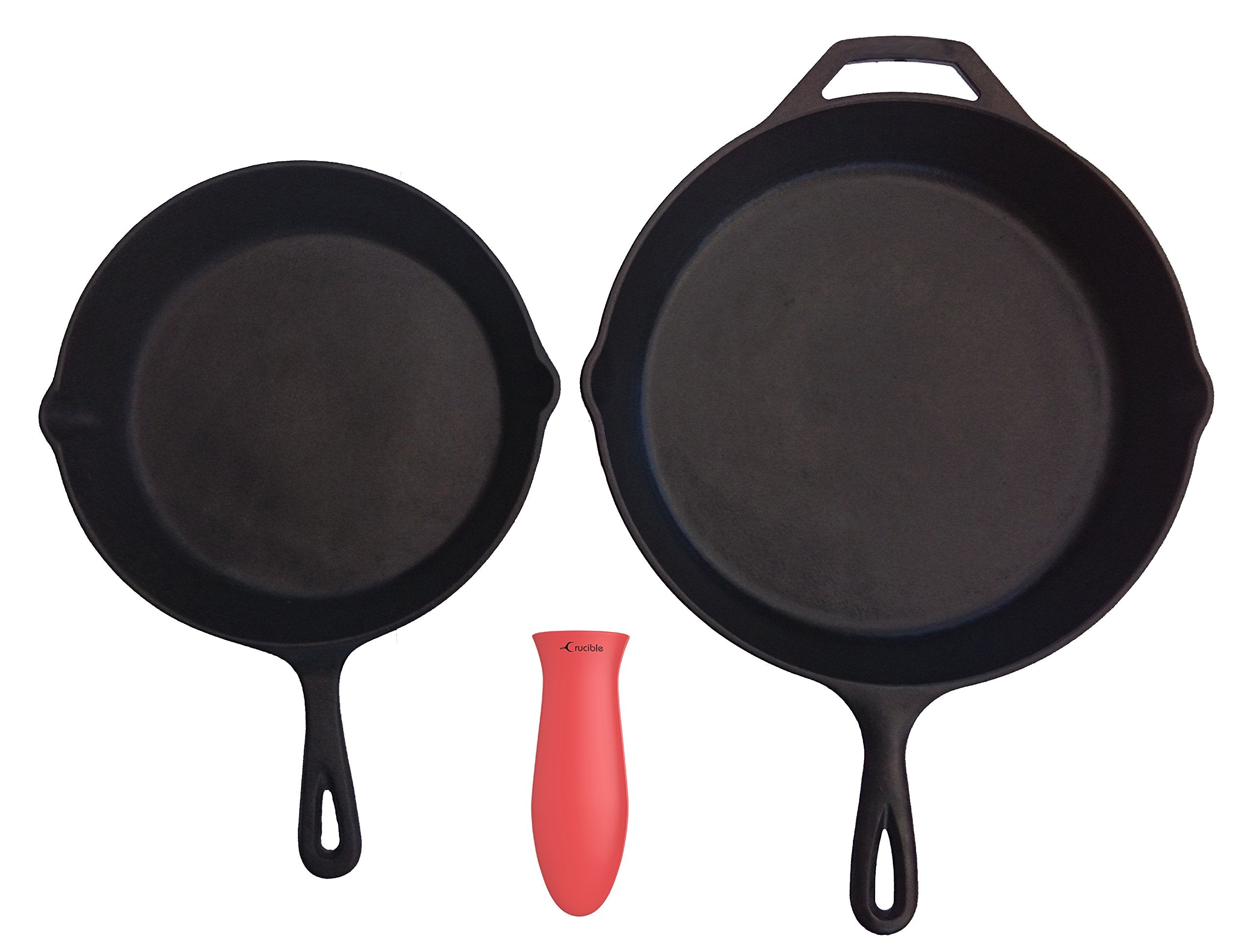 Silicone Hot Handle Holder + Assist Holder, Potholder (2-Pack Mix Red) For Cast Iron Skillets, Pans, Frying Pans & Griddles, Met