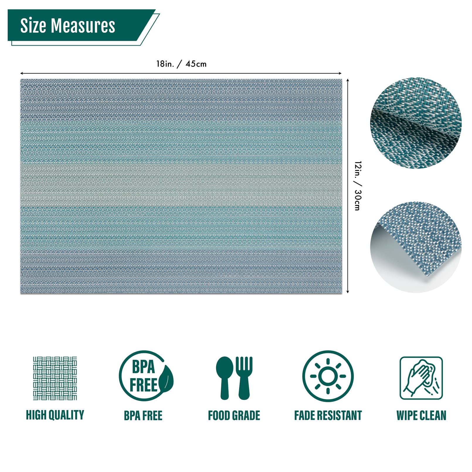 Winknowl Placemats, Set Of 8 Heat Resistant Stain Resistant Woven Vinyl Insulation Placemats, Durable Washable Elegant Table Mat