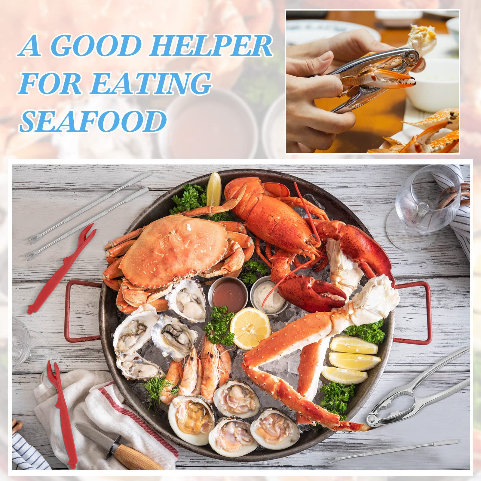 Zhehao 61 Pcs Seafood Tools Set Includes 20 Crab Crackers, 20 Lobster Shellers, 20 Crab Leg Forks And 1 Storage Bag, Nut Cracker