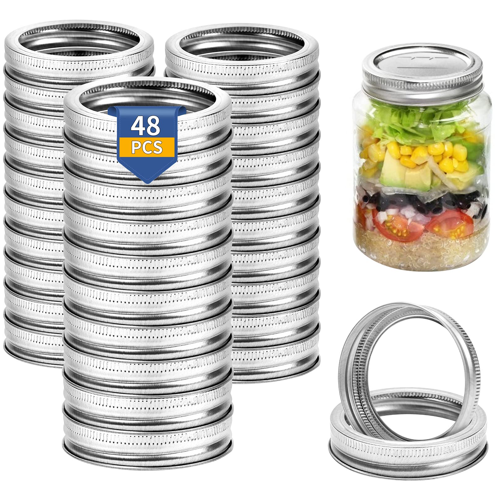 48 Pieces Regular Mouth Canning Jar Rings, Regular Mouth Mason Jar Replacement Metal Rings - Split-Type Seals Jar Rings Rust Pro