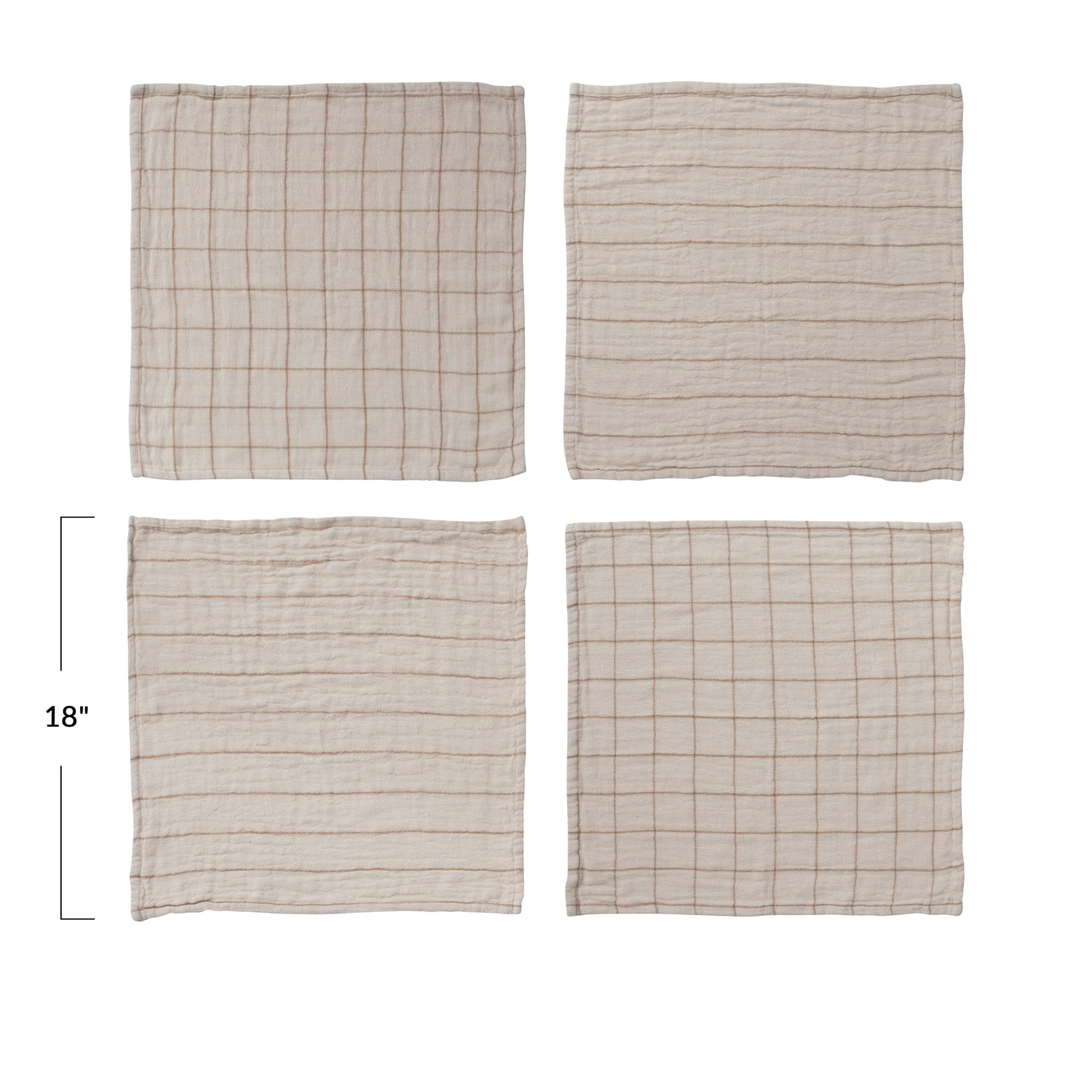 Bloomingville Square Double Cotton, Cream And Taupe Patterned Set Of 4 Napkins, 18'' L X 18'' W X 1'' H, White
