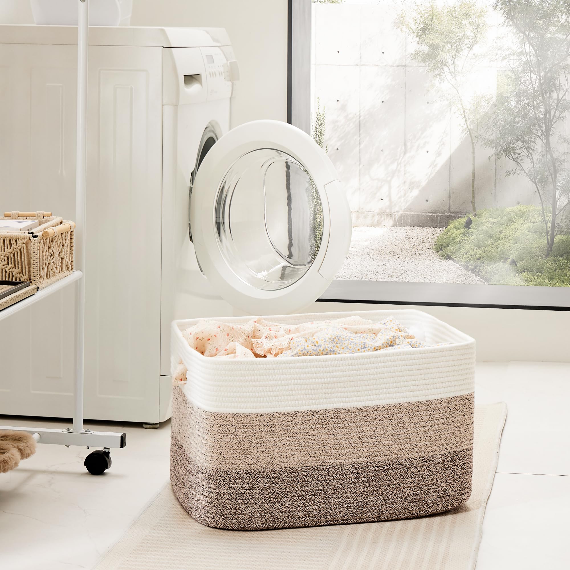 Artfeel Blanket Basket,Rectangle Woven Baskets For Storage,30L Laundry Basket For Decorative Nursery Blanket,Toys,Dirty Clothes
