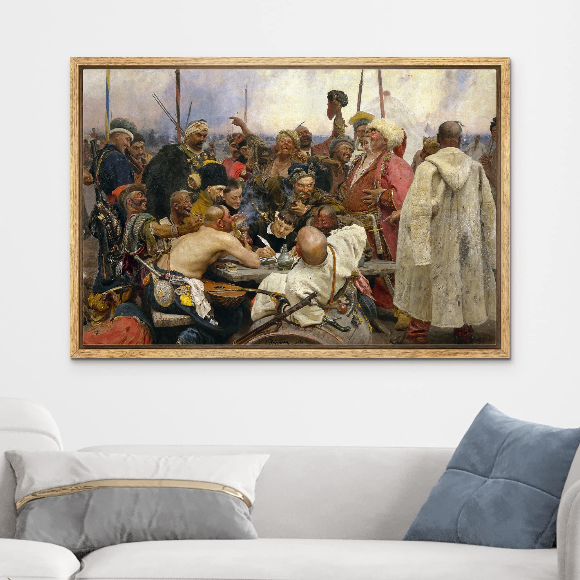 Wall26 - Reply Of The Zaporozhian Cossacks To Sultan Mehmed Iv Of The Ottoman Turkey Empire By Ilya Repin - Framed Canvas Print