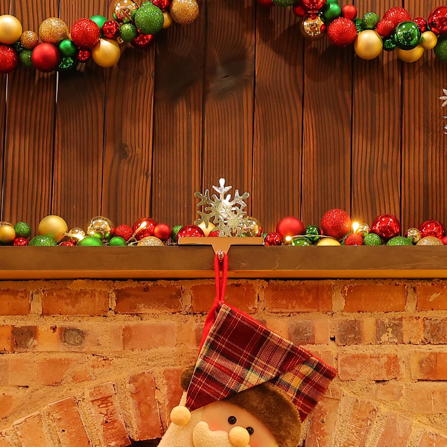 Amooca Christmas Stocking Holders Non-Slip Metal Hooks Fireplace Mantle Stocking Hanger for Christmas Party Decorations (Snowfla