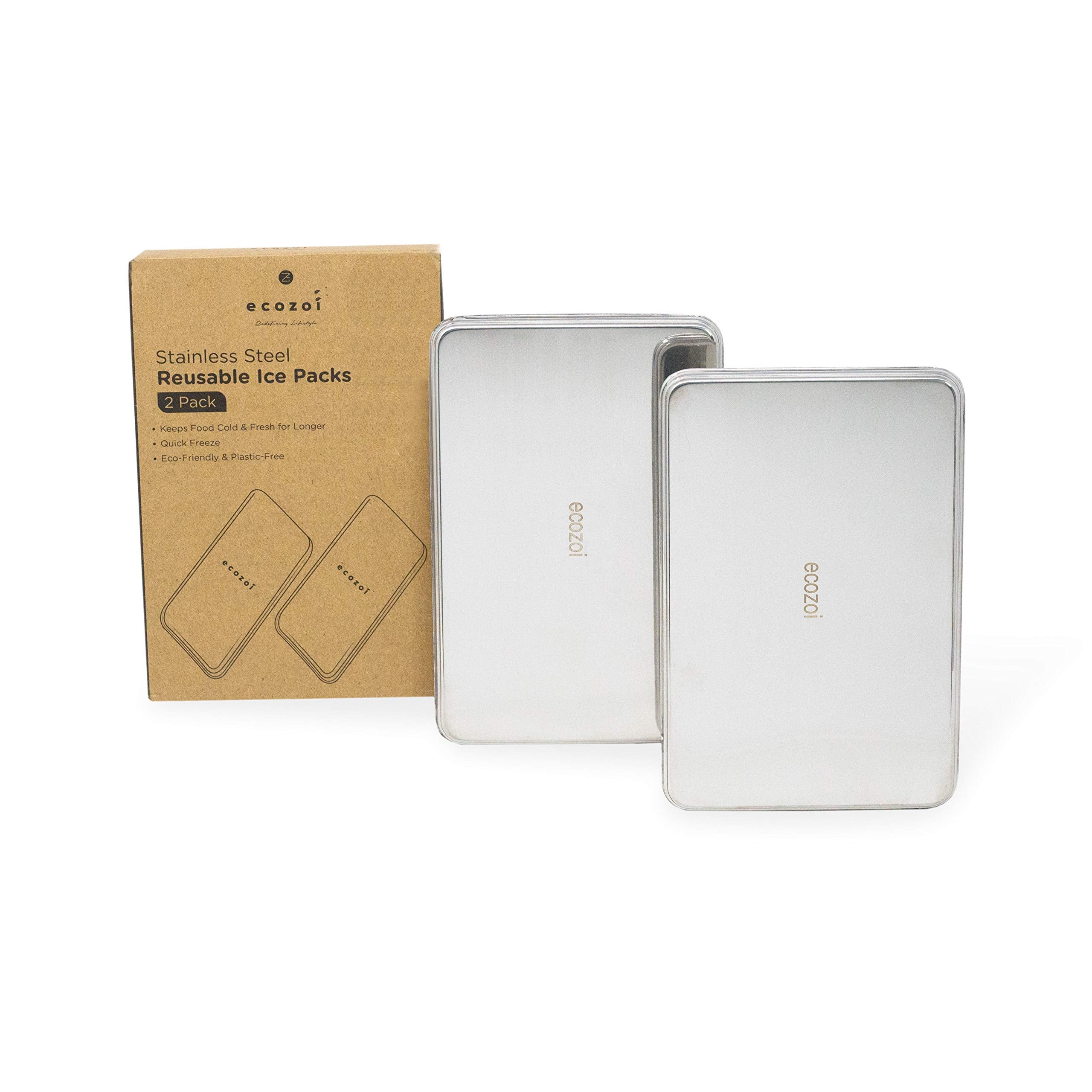 Ecozoi Stainless Steel Lunch Chillers - Ice Packs For Lunch Bags, Lunch Boxes, Bento Boxes And Coolers - 2 Pack, Plastic-Free An