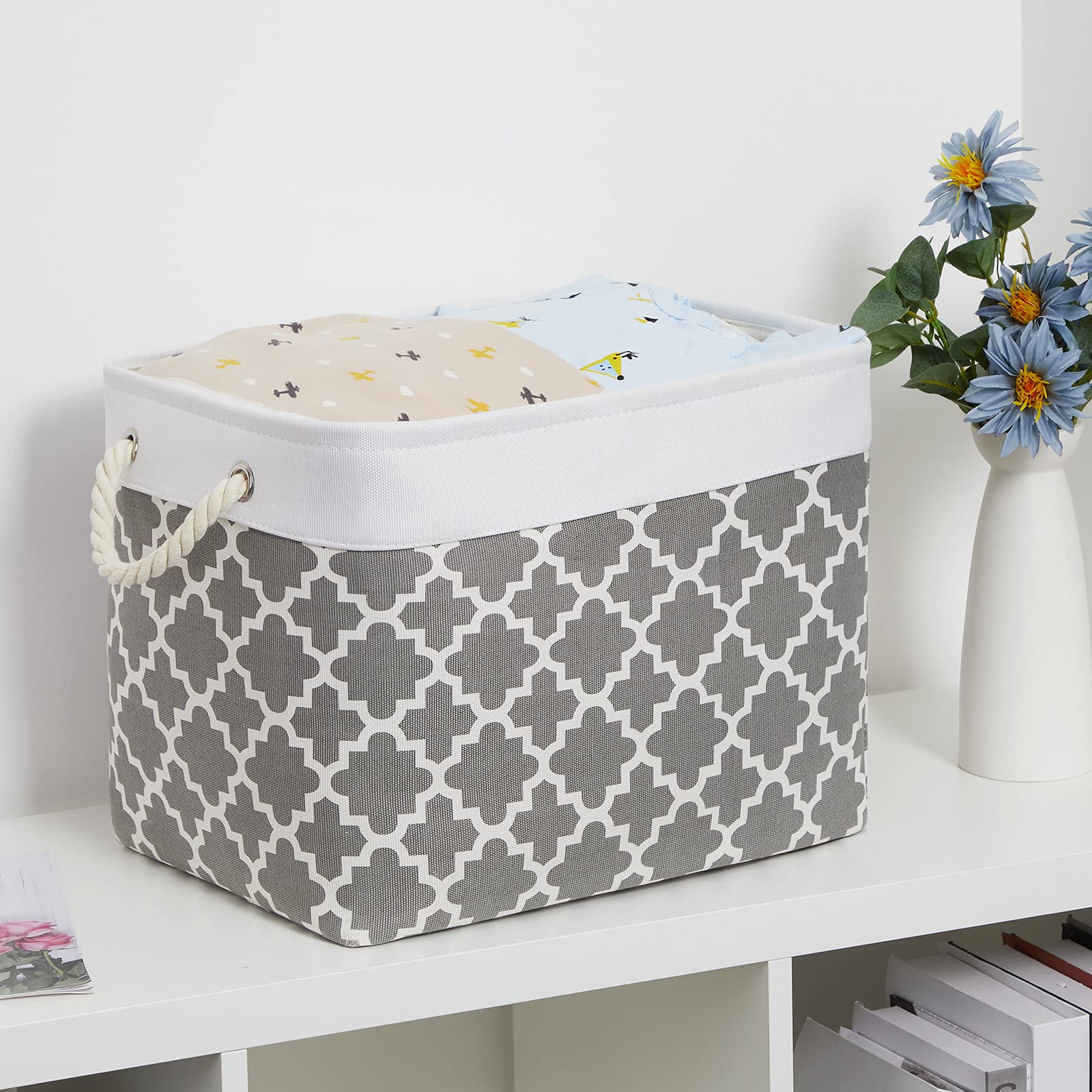Bidtakay Large Fabric Storage Basket Set Of 2 Collapsible Rectangle Basket For Shelves 16'' X 11.8'' X 11.8'' Decorative Organiz